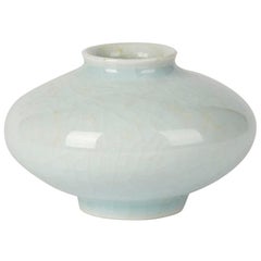 William Mehornay Studio Pottery Porcelain Ice Blue White Vase, 1980
