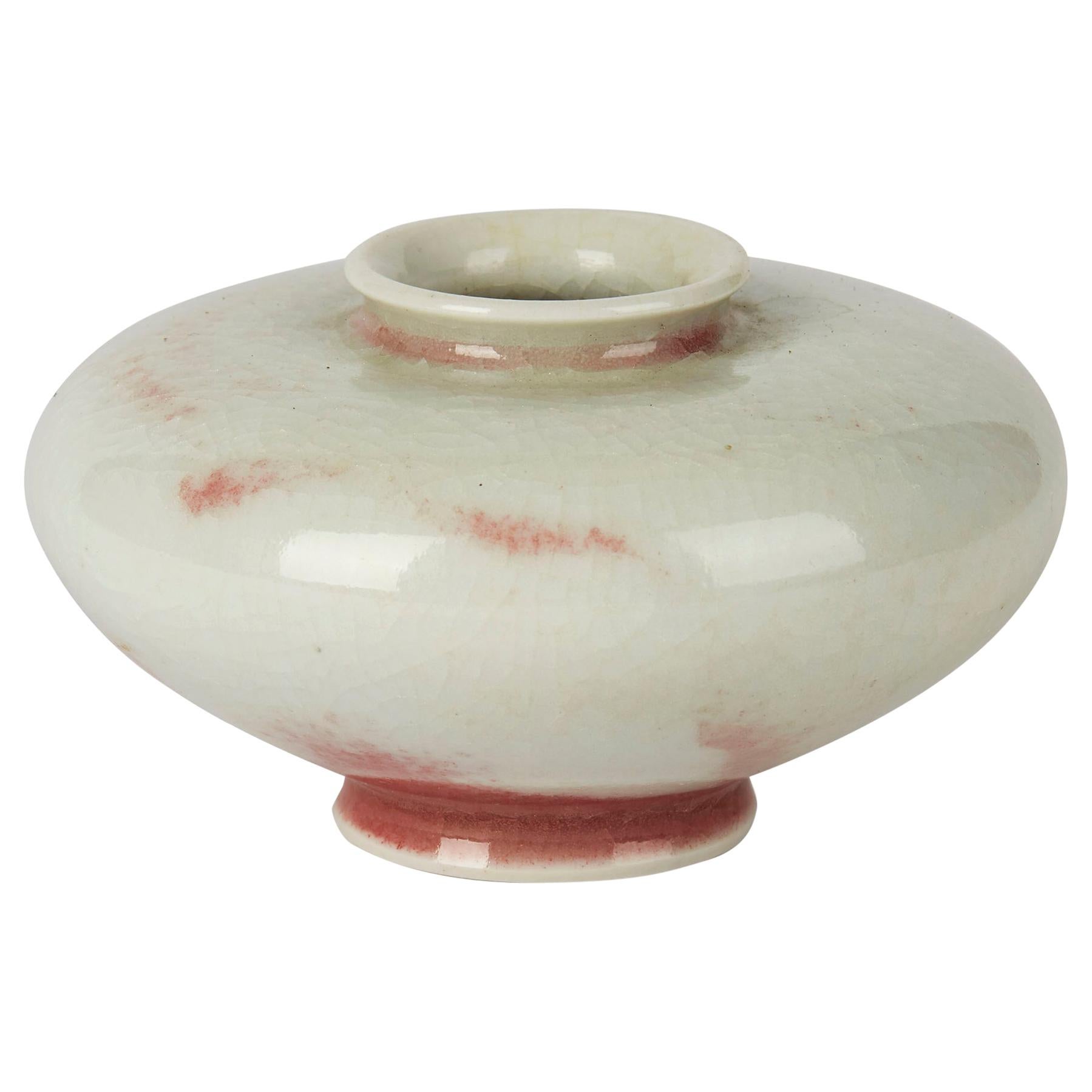 William Mehornay Studio Pottery Porcelain Red and White Vase, 1980-1985 For Sale