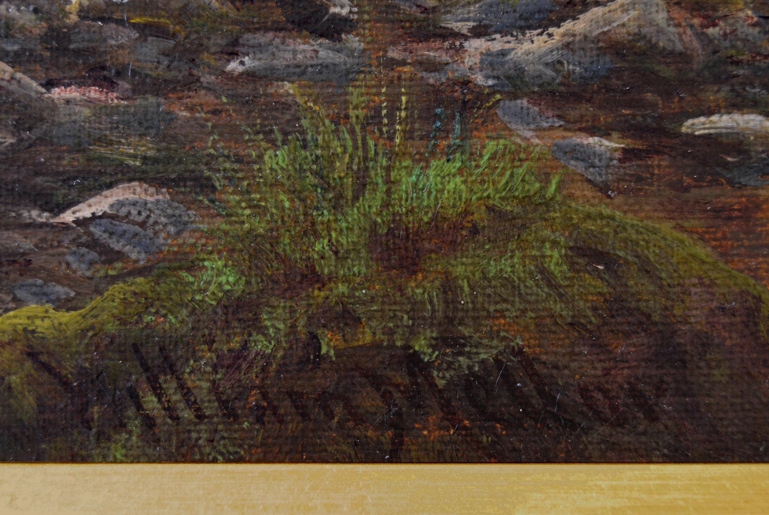 19th Century landscape oil painting of a river glen - Brown Landscape Painting by William Mellor