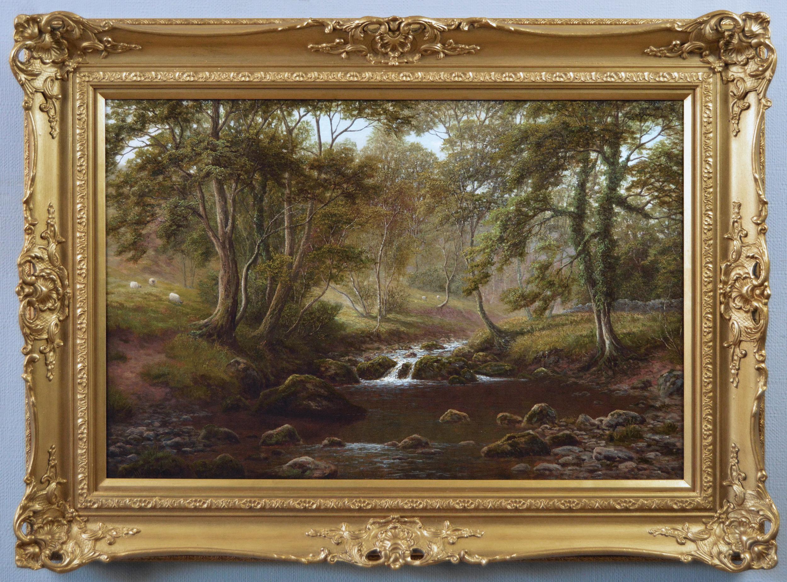 19th Century landscape oil painting of a river glen 