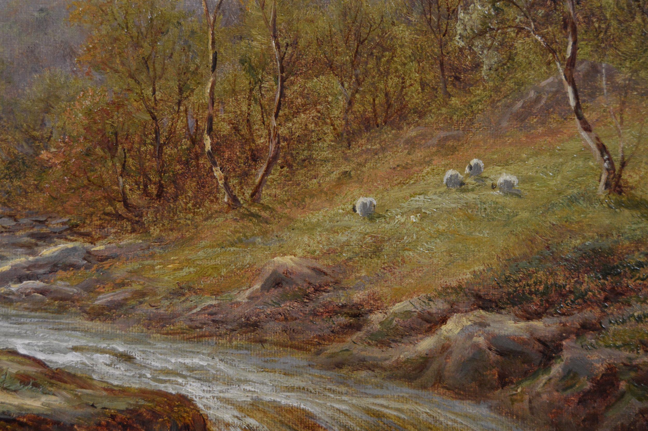Peinture à l'huile d'un paysage gallois du 19e siècle - Marron Landscape Painting par William Mellor