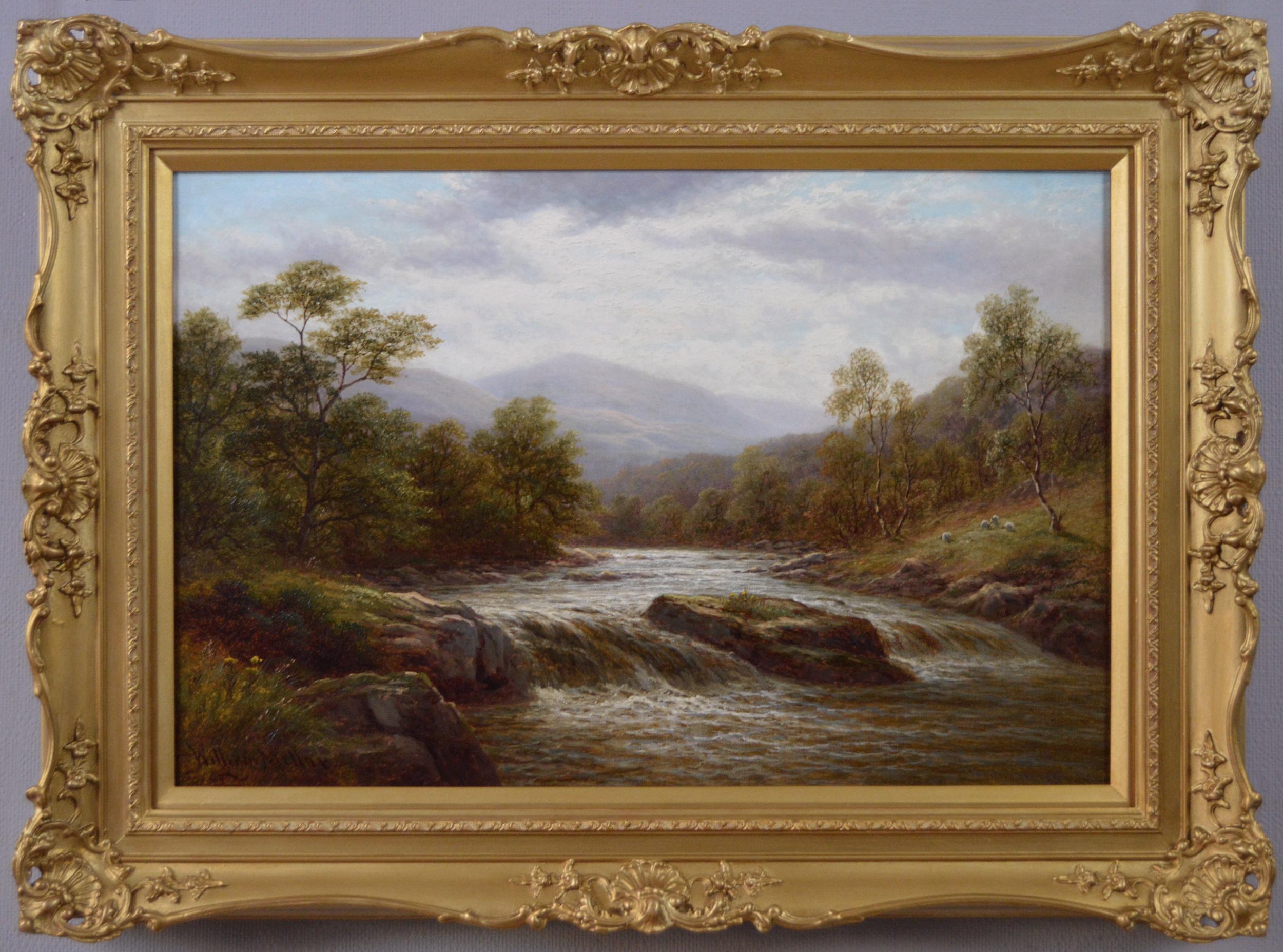 19th Century landscape oil painting of a Welsh river