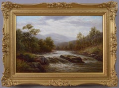 19th Century landscape oil painting of a Welsh river