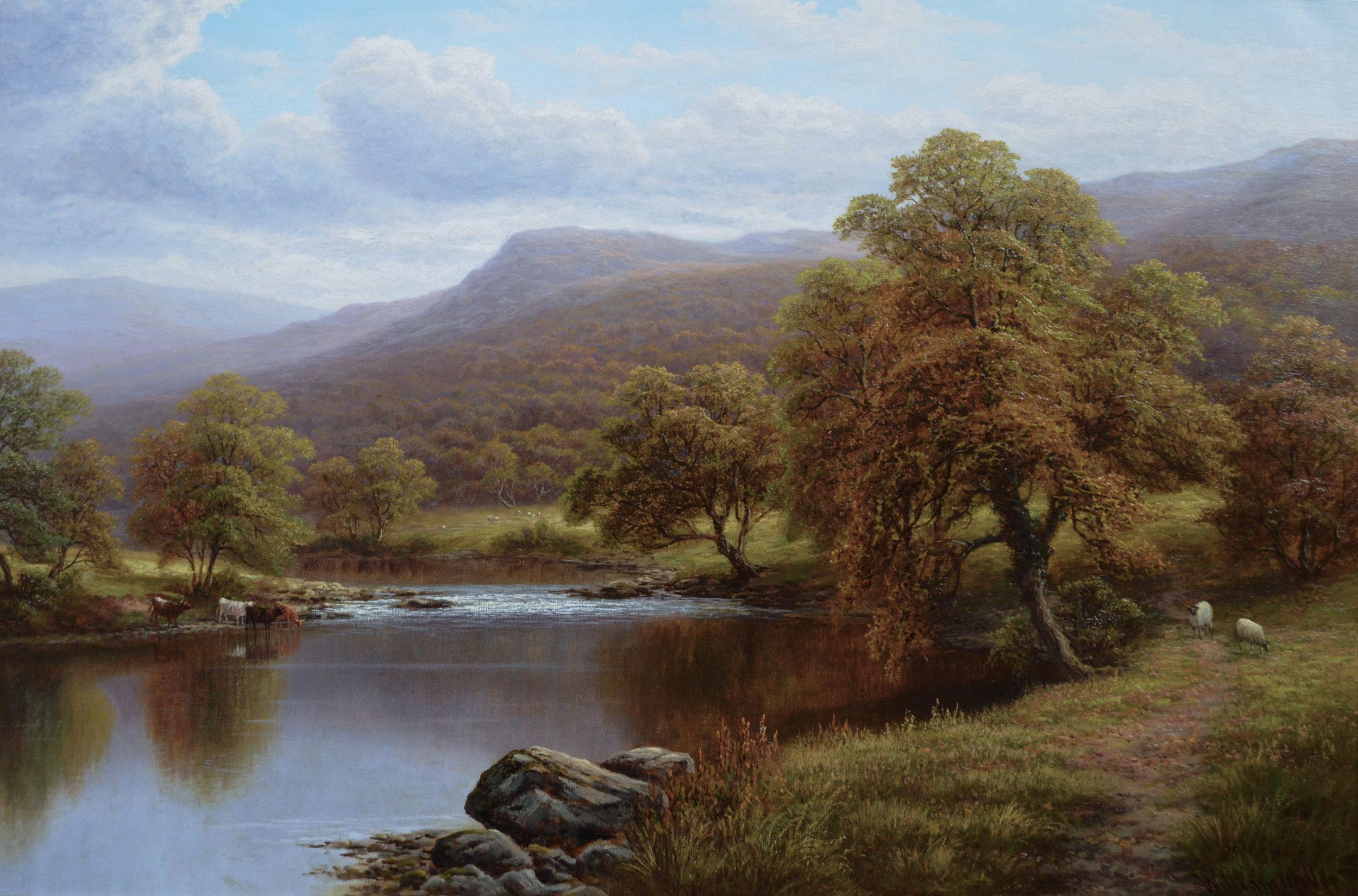 19th Century landscape oil painting of a Yorkshire river - Painting by William Mellor