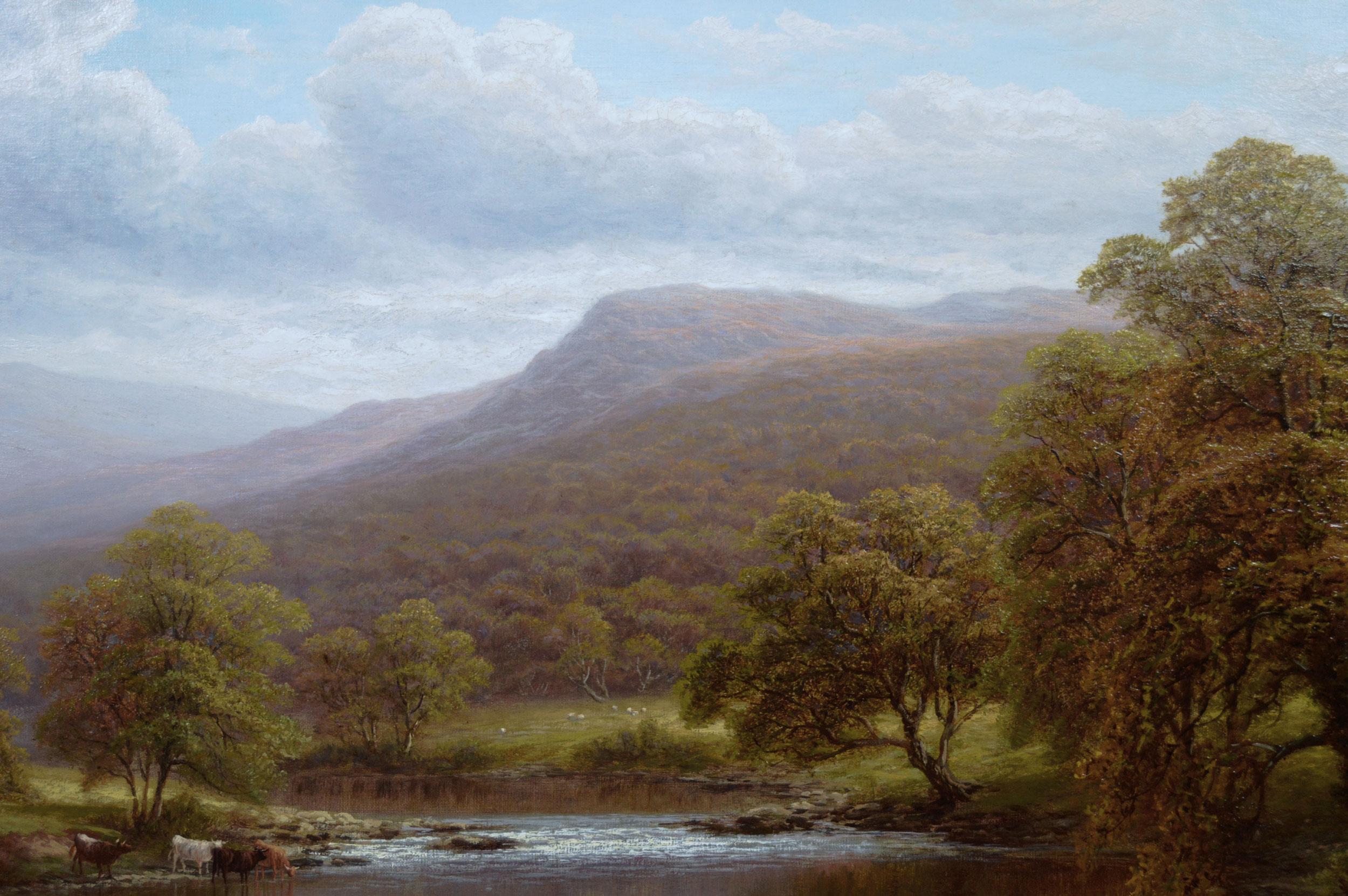 19th Century landscape oil painting of a Yorkshire river - Victorian Painting by William Mellor