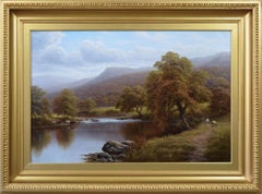 19th Century landscape oil painting of a Yorkshire river