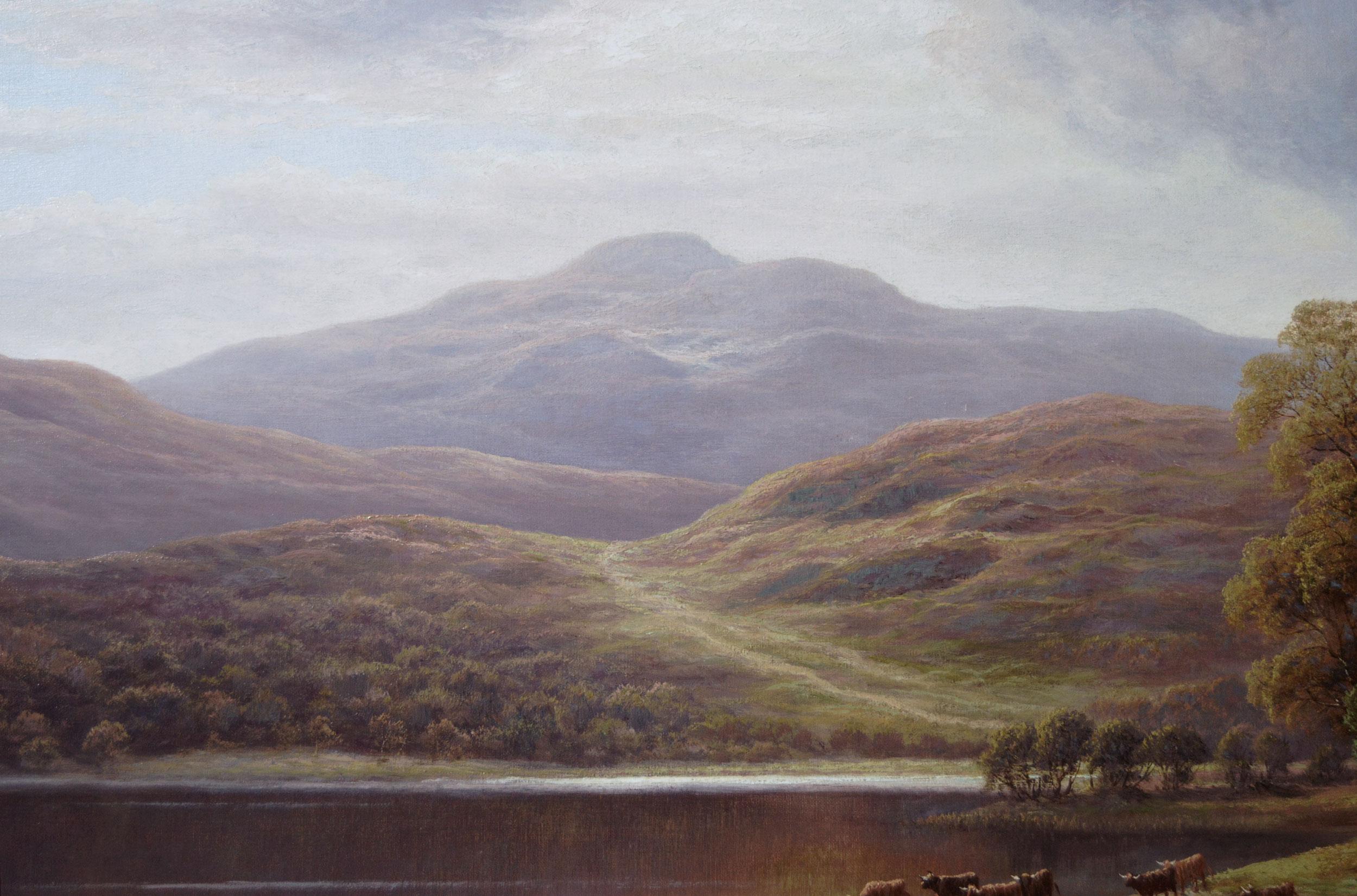 Paesaggio del XIX secolo dipinto a olio del lago Rydal nel Lake District - Landscape Painting Marrone di William Mellor