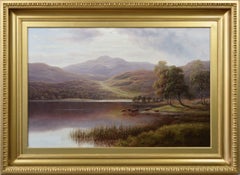 19th Century landscape oil painting of Rydal Lake in the Lake District
