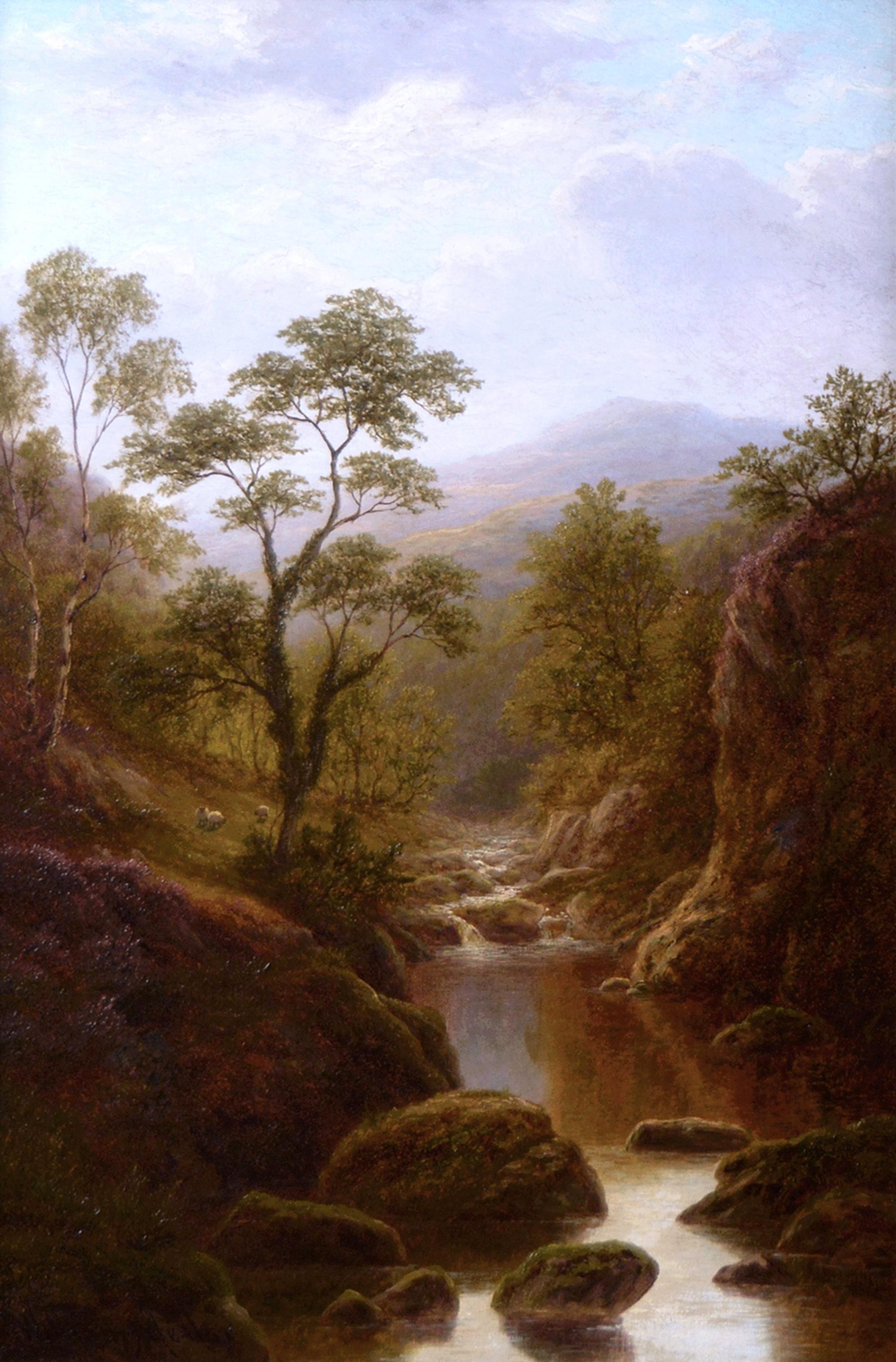 19th Century pair of Welsh river landscape oil paintings  - Painting by William Mellor