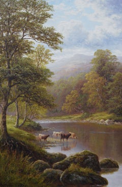 Pareja de óleos paisajísticos del siglo XIX sobre el río Wharfe