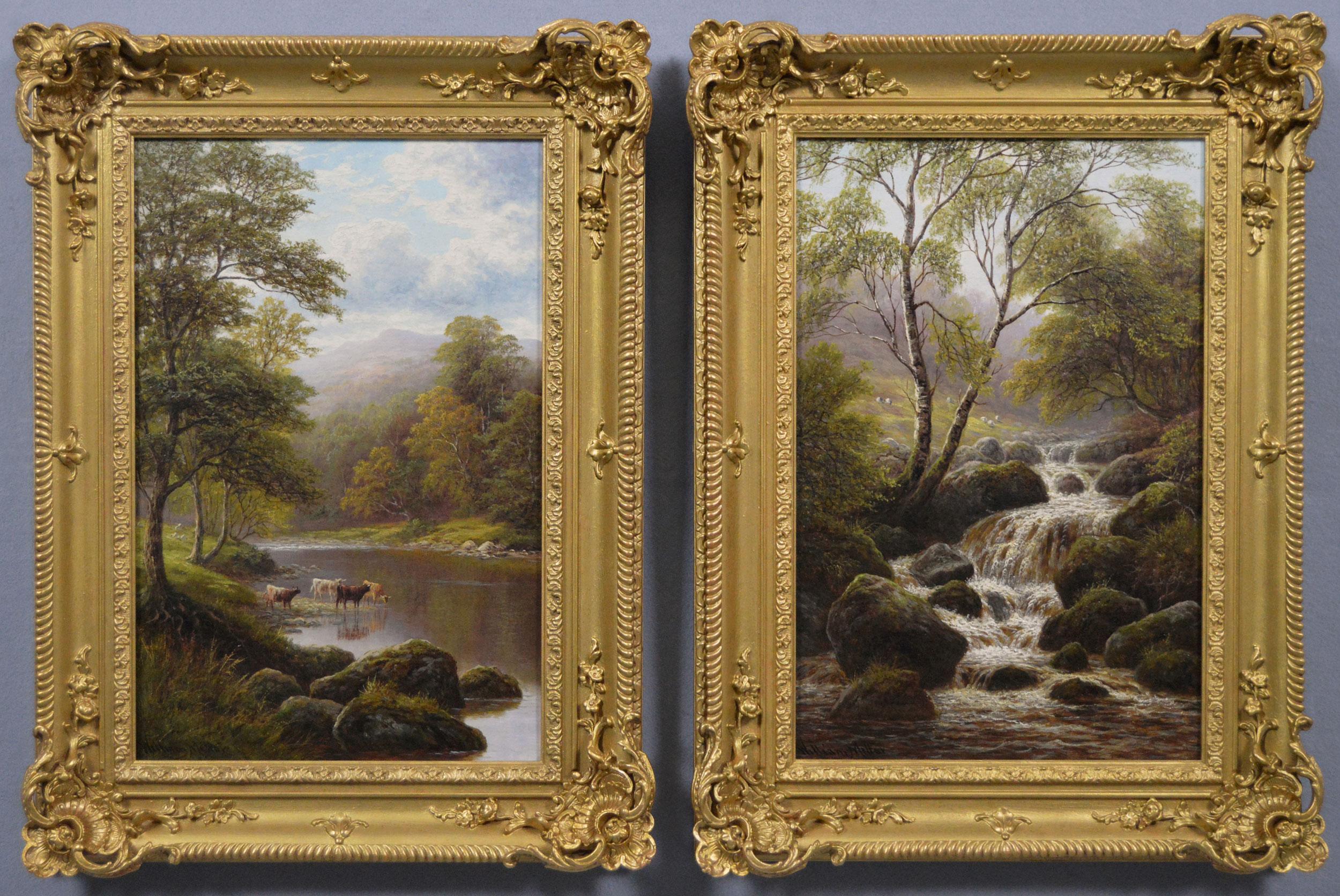 William Mellor Landscape Painting – Zwei Ölgemälde mit Landschaftsaufnahmen des Flusses Wharfe aus dem 19.