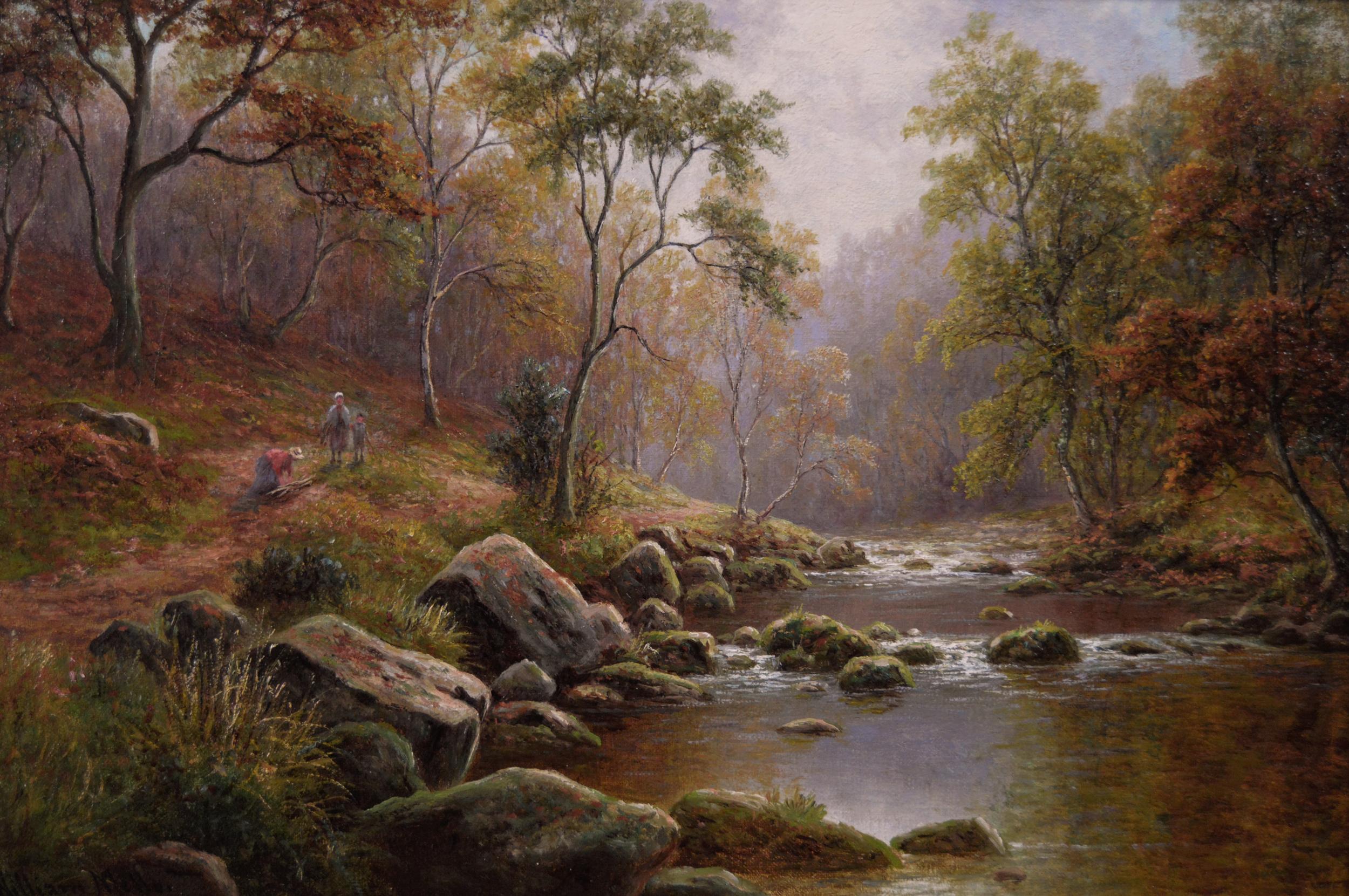 Pair of 19th Century Yorkshire river landscape oil paintings - Painting by William Mellor