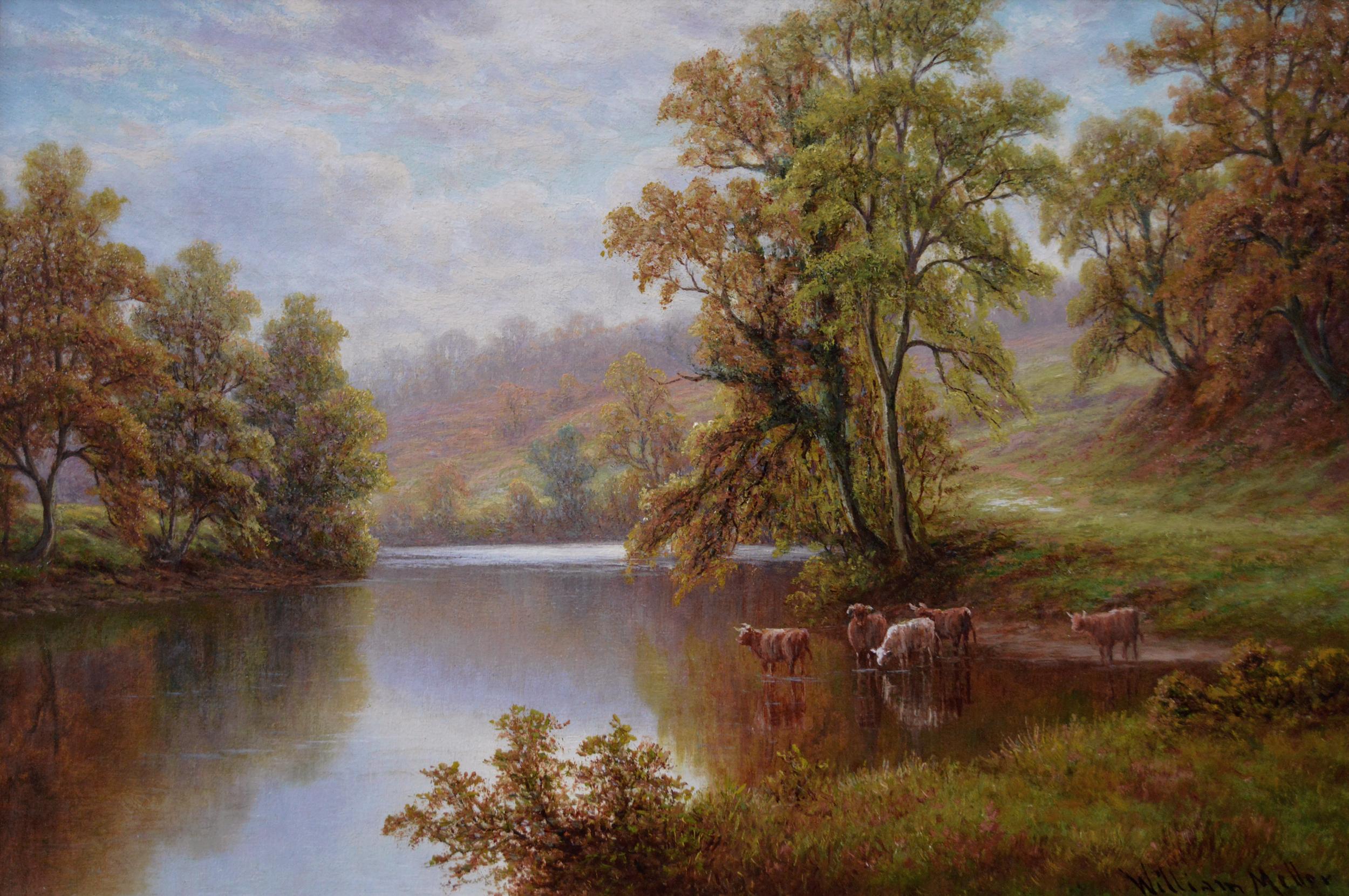 ***PLEASE NOTE: EACH PAINTING INCLUDING THE FRAME MEASURES 17.5 INCHES X 23.5 INCHES***

William Mellor
British, (1851-1931)
Posforth Ghyll, Bolton Woods & On the Nidd near Knaresborough, Yorkshire
Oil on canvas, pair, both signed & further