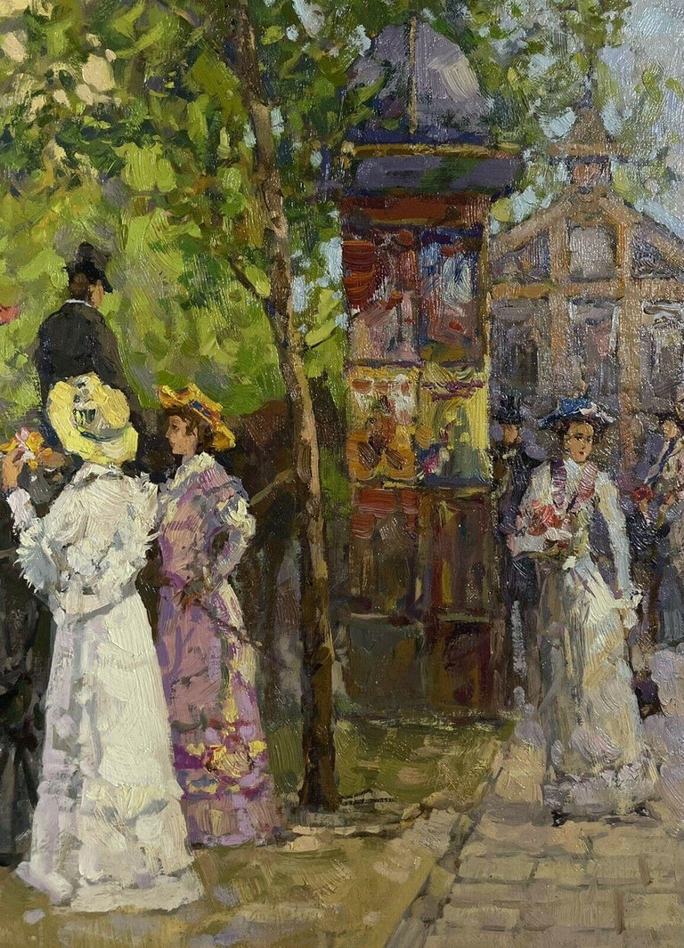Elegant Scene In Paris - Signed French Impressionist Oil Painting on Canvas For Sale 1