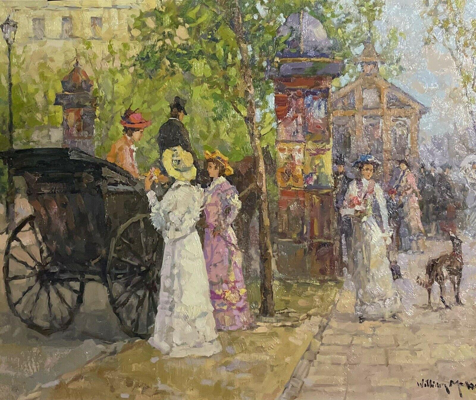 William Mercier Landscape Painting - Elegant Scene In Paris - Signed French Impressionist Oil Painting on Canvas