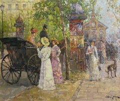 Elegant Scene In Paris - Signed French Impressionist Oil Painting on Canvas