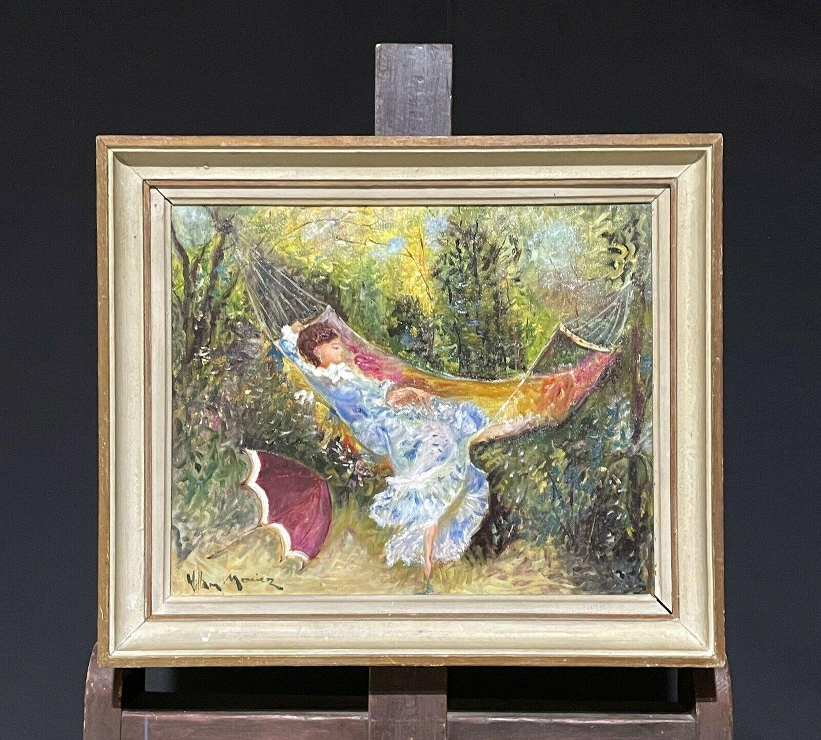 WILLIAM MERCIER (FRENCH 1939) SIGNED IMPRESSIONIST OIL - LADY IN GARDEN HAMMOCK - Painting by William Mercier