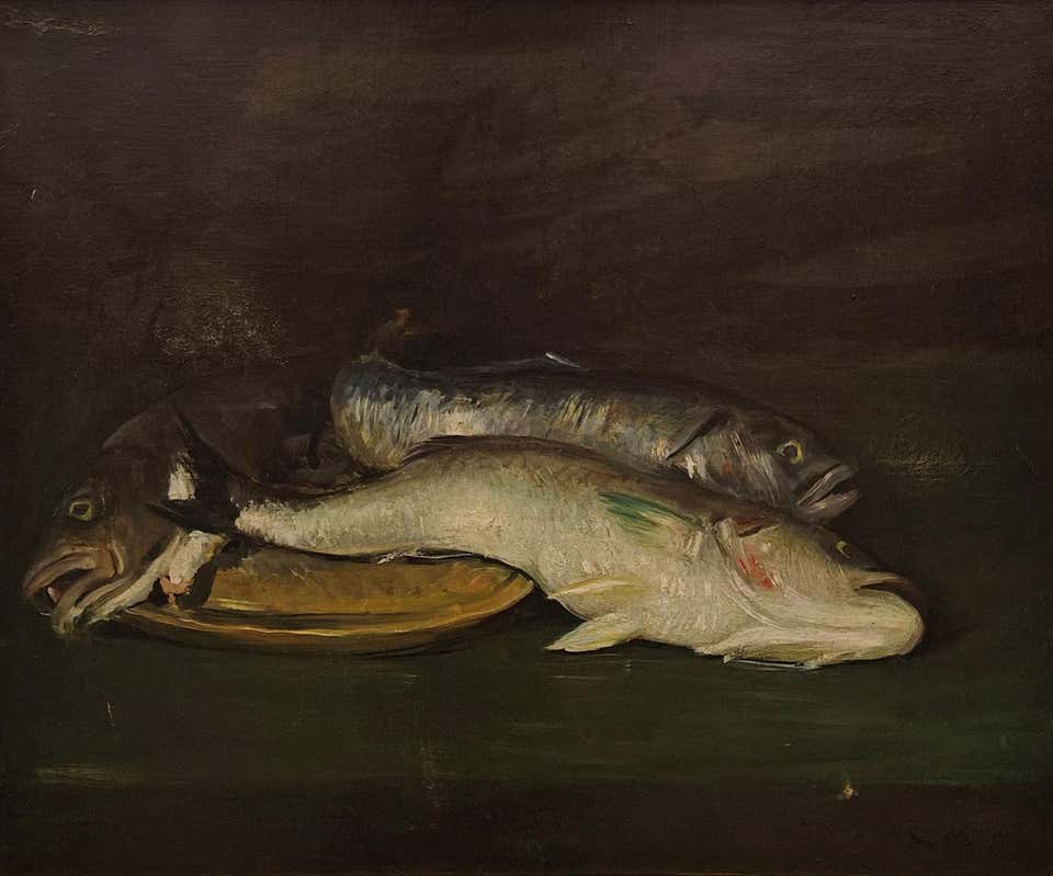 "Still Life of Fish" William Merritt Chase, American Impressionist Bravura