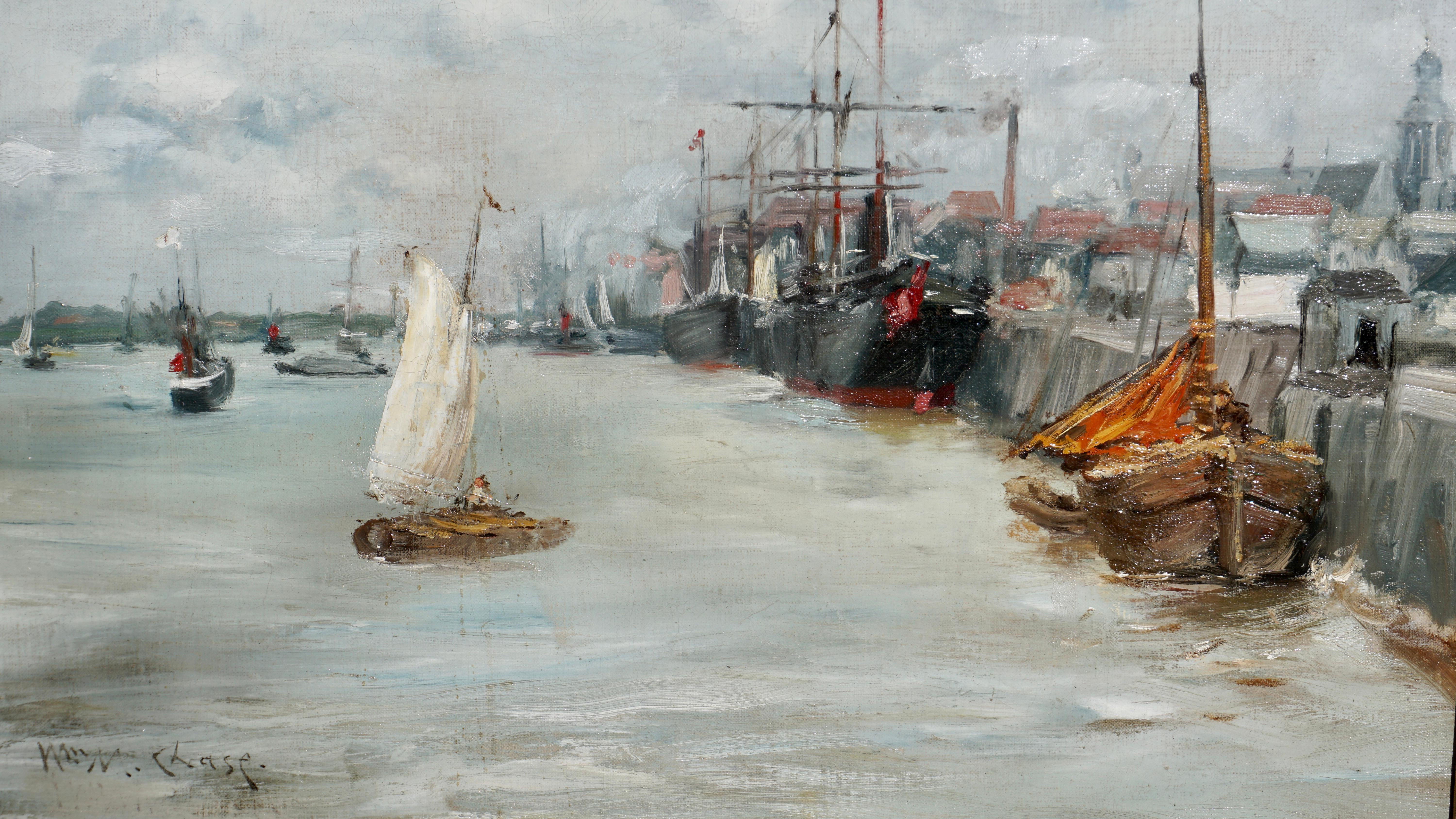 American Classical William Merritt Chase “Port Of Antwerp” Oil Painting