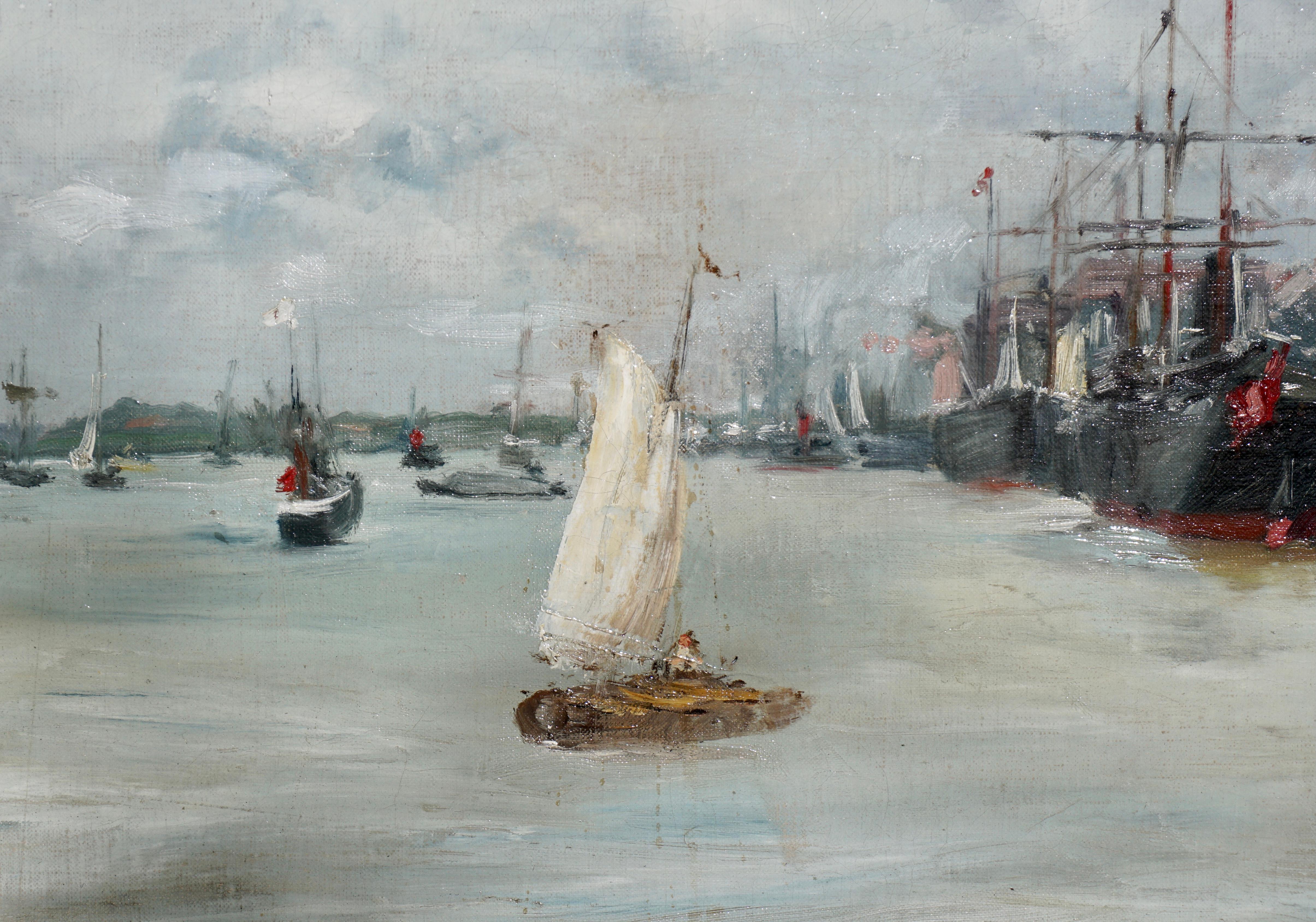 Hand-Painted William Merritt Chase “Port Of Antwerp” Oil Painting