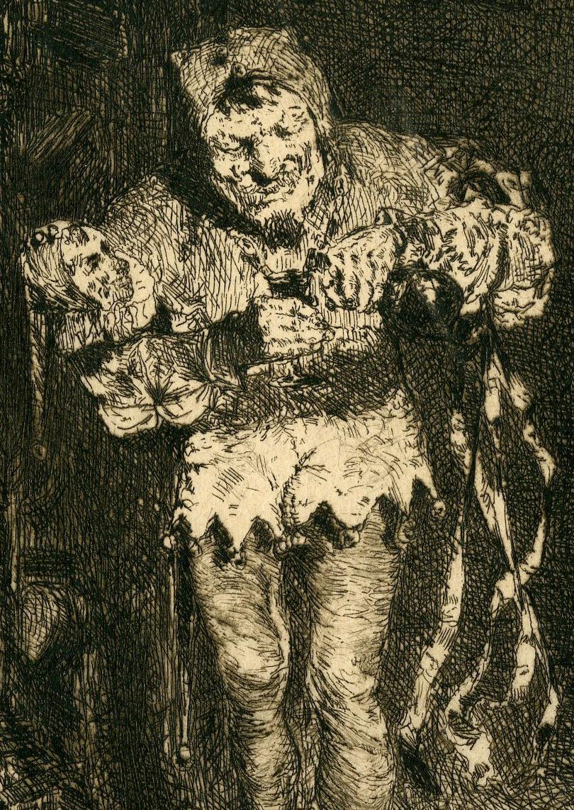 Keying Up - The Court Jester - Beige Figurative Print by William Merritt Chase
