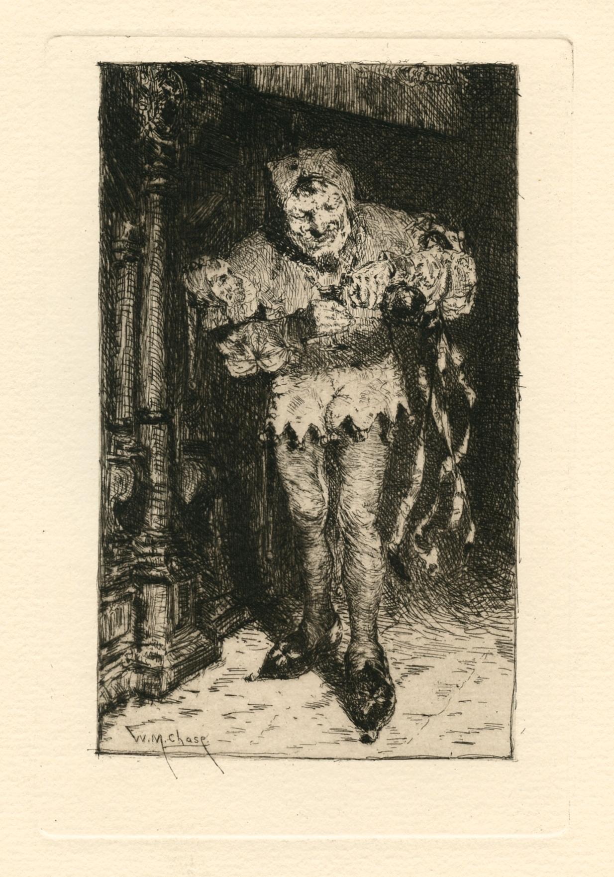 William Merritt Chase Portrait Print - "Keying Up - The Court Jester" original etching