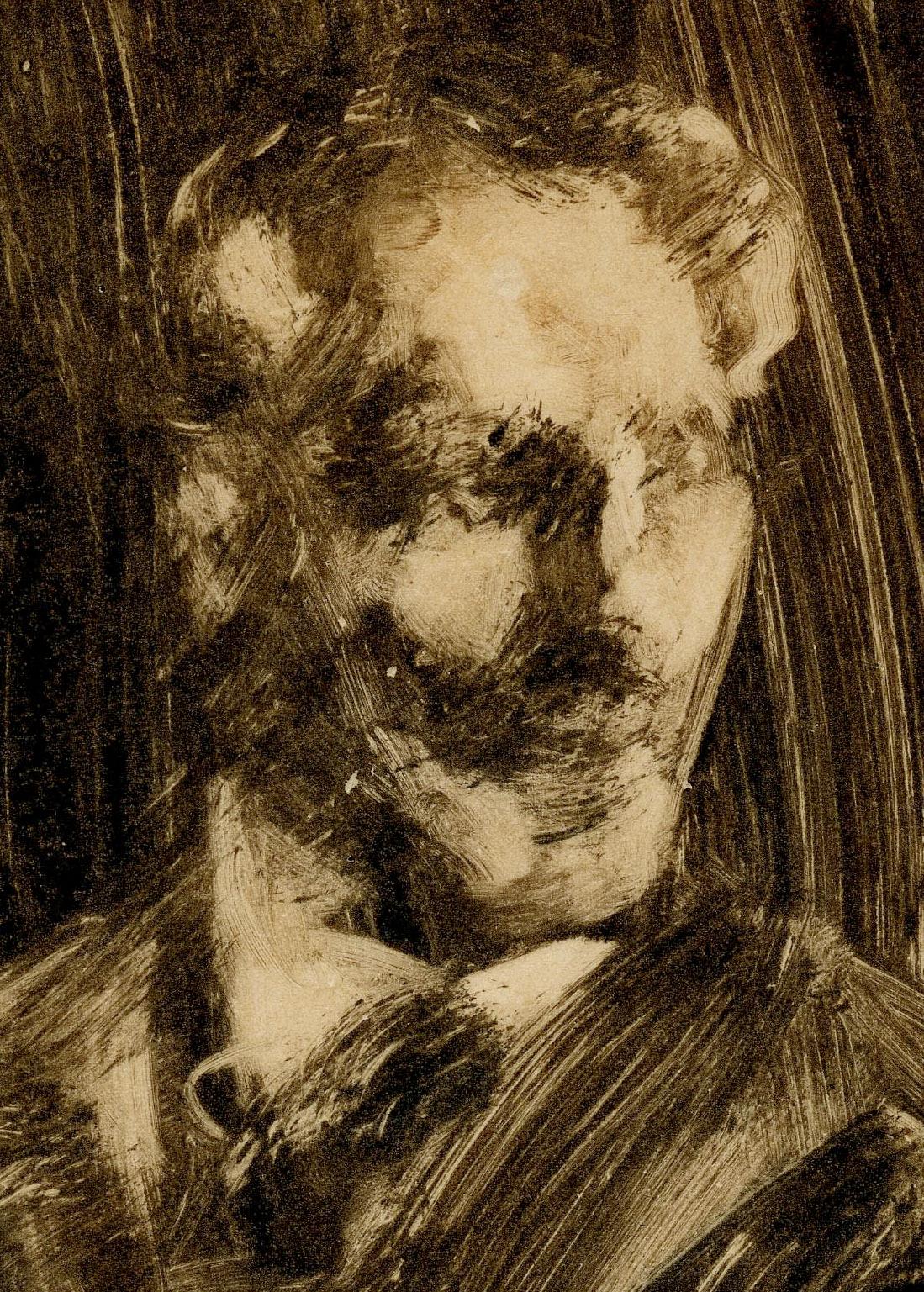 Portrait d'un homme tourné vers la gauche - Impressionnisme Print par William Merritt Chase