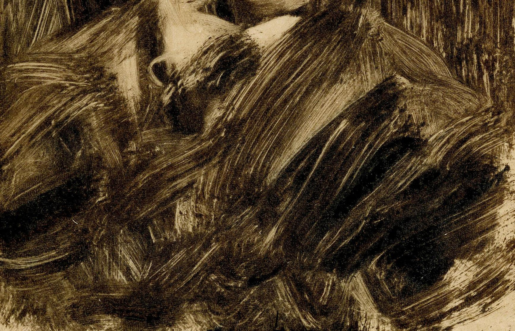 Portrait of a Man Facing Left - Black Portrait Print by William Merritt Chase