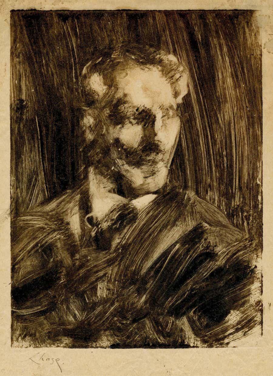 Portrait of a Man Facing Left, Impressionist Monoprint, Circa 1890