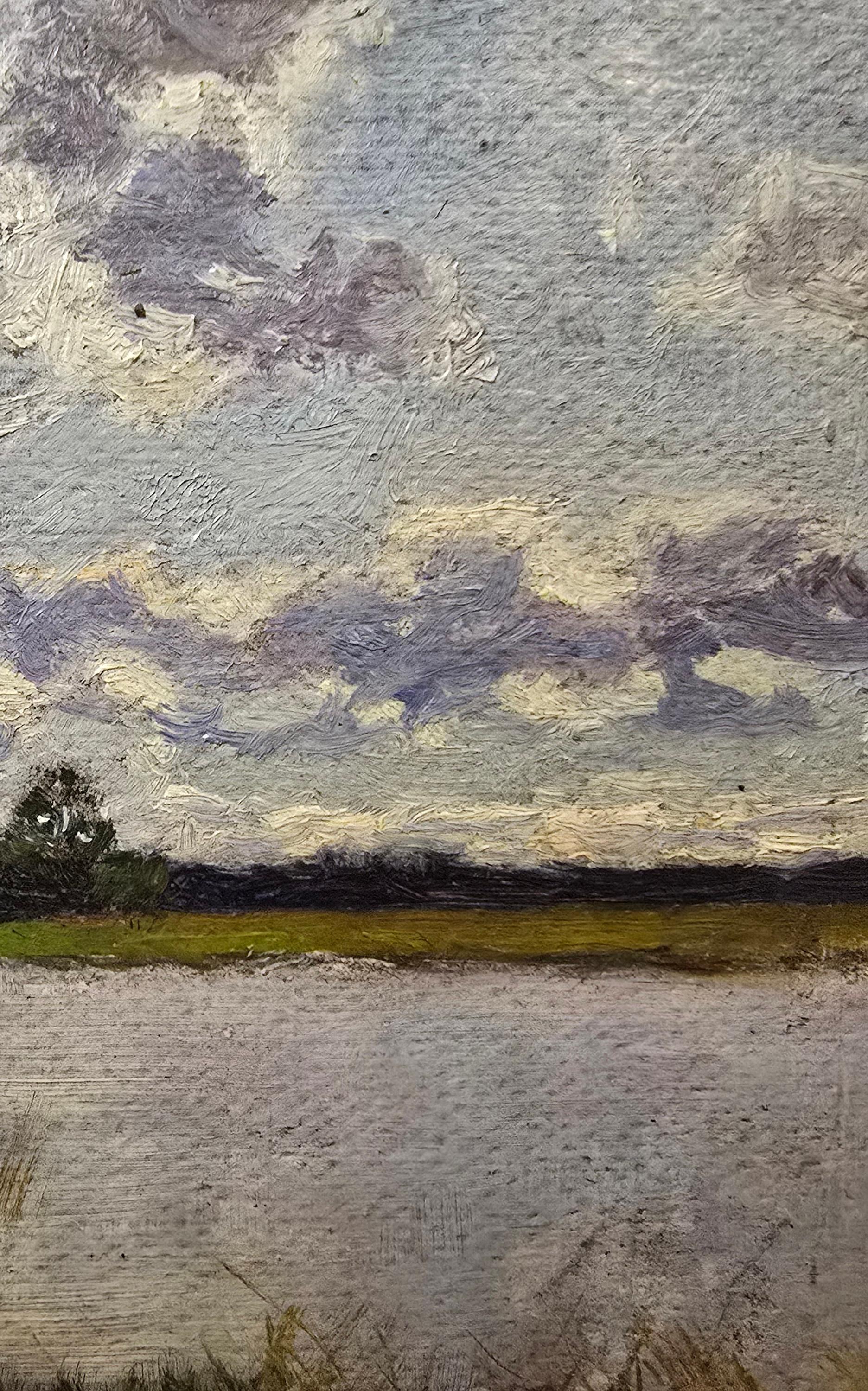 Temps venteux 1892 - Gris Landscape Painting par William Merritt Post