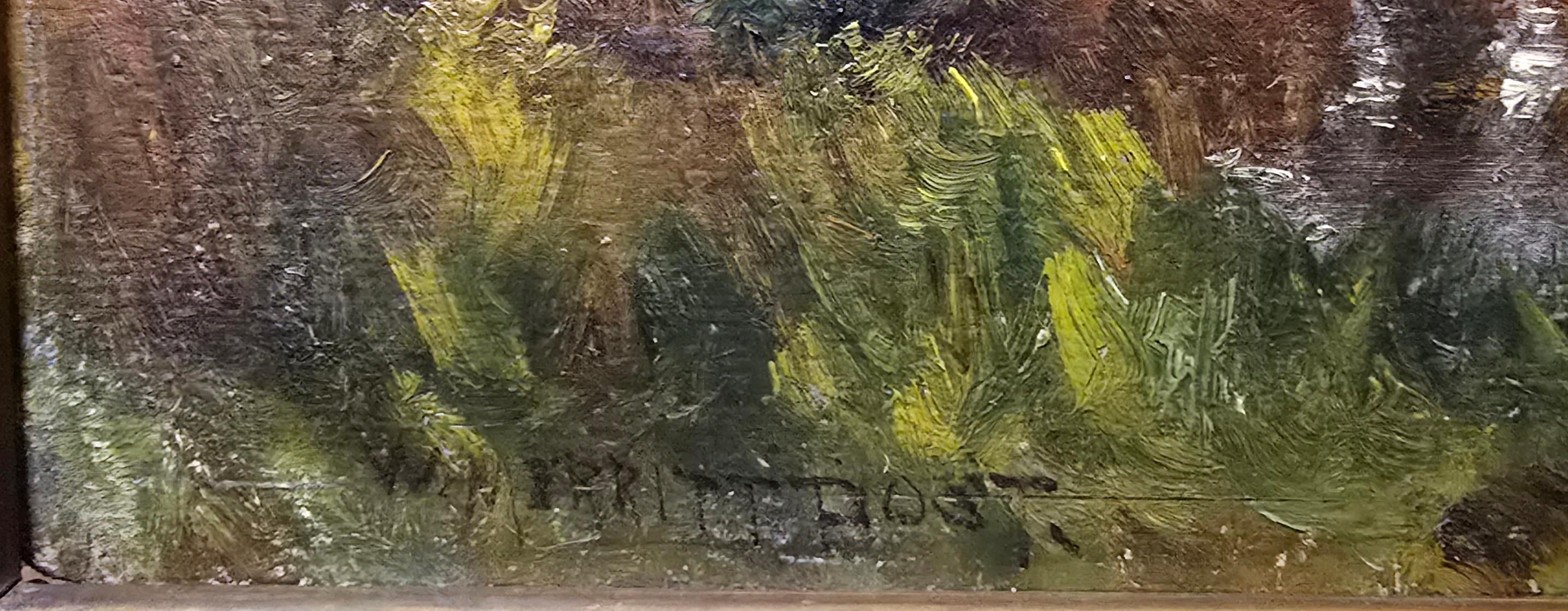 Fantastique peinture de paysage à l'huile sur panneau de William Merritt Post, exposée. Exposé au Boston Art Club et au University Club de Boston dans les années 1890. 8