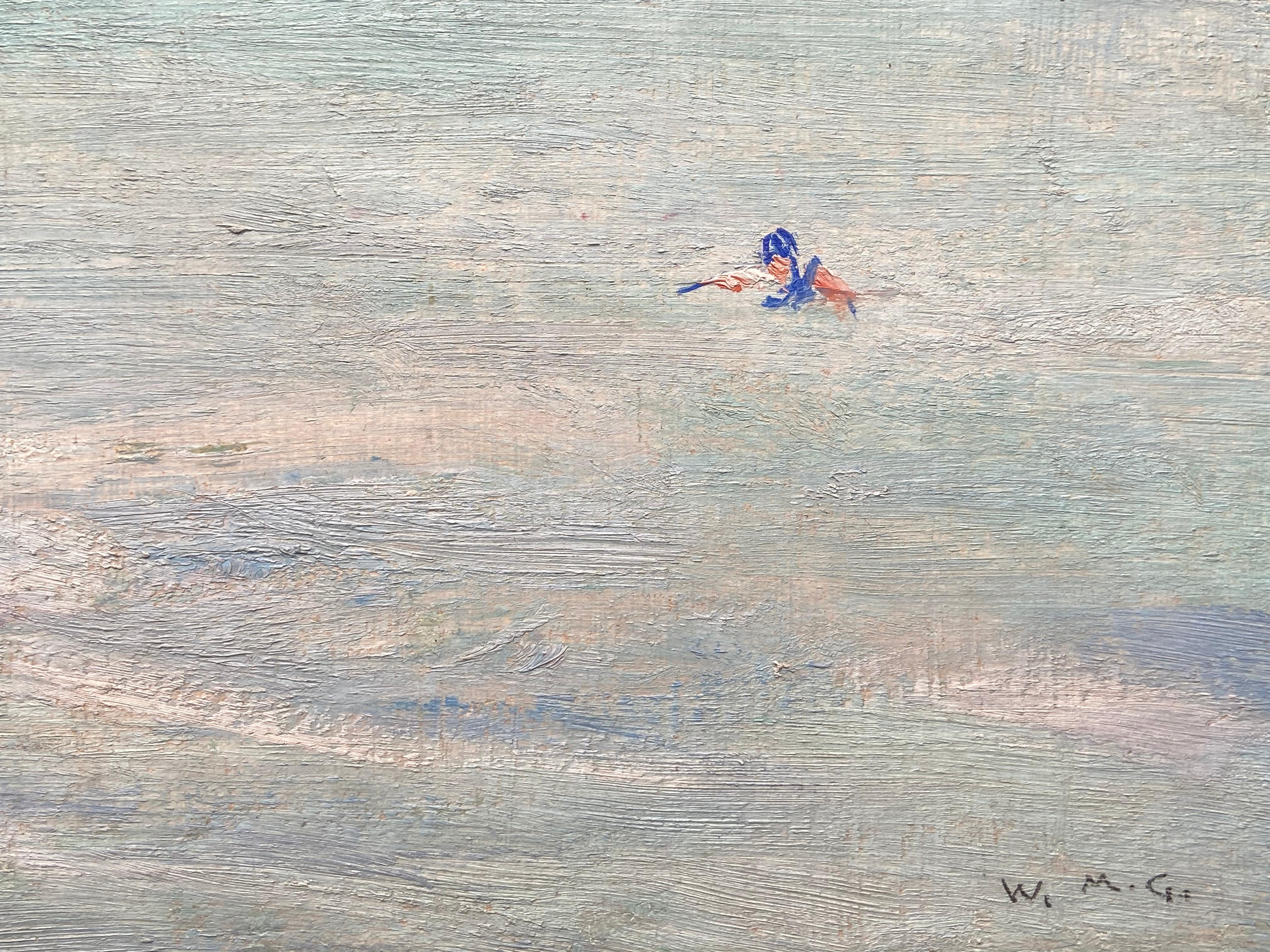 William Mervyn Glass (1885-1965)-Swimming off Iona, signed with initials, oil on board, at present unframed.