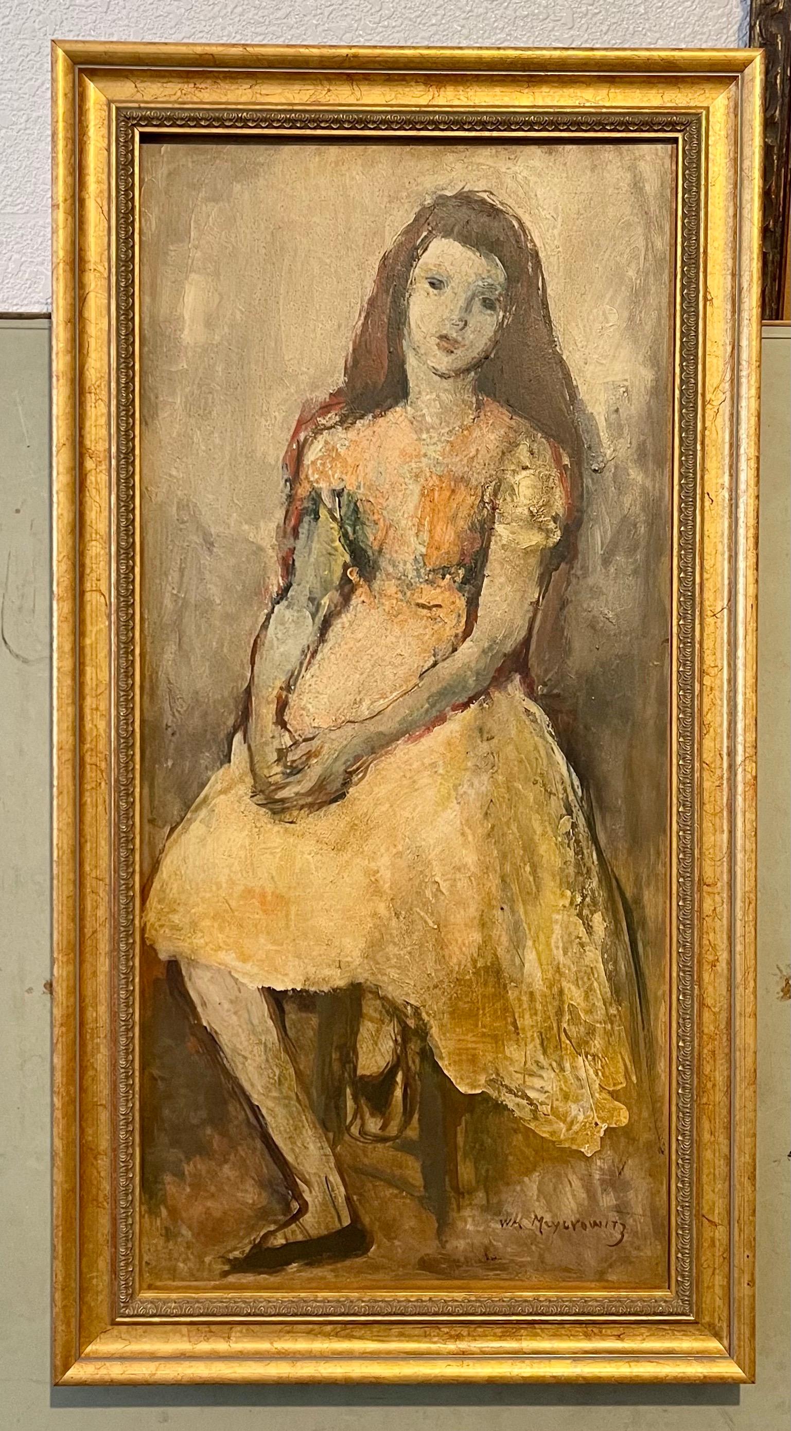 Post Impressionist Oil Painting Seated Girl William Meyerowitz NYC WPA Artist 1