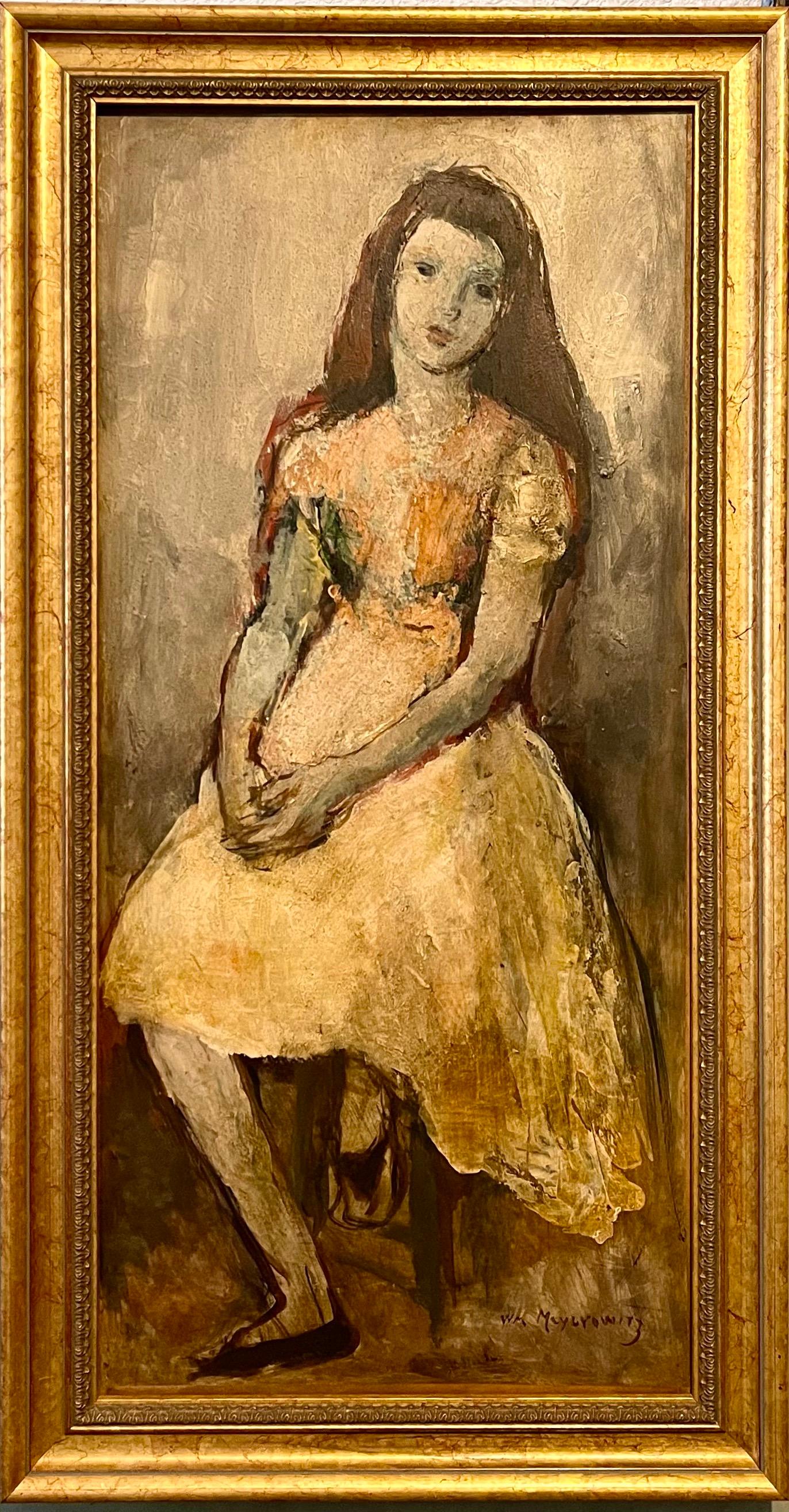 Post Impressionist Oil Painting Seated Girl William Meyerowitz NYC WPA Artist