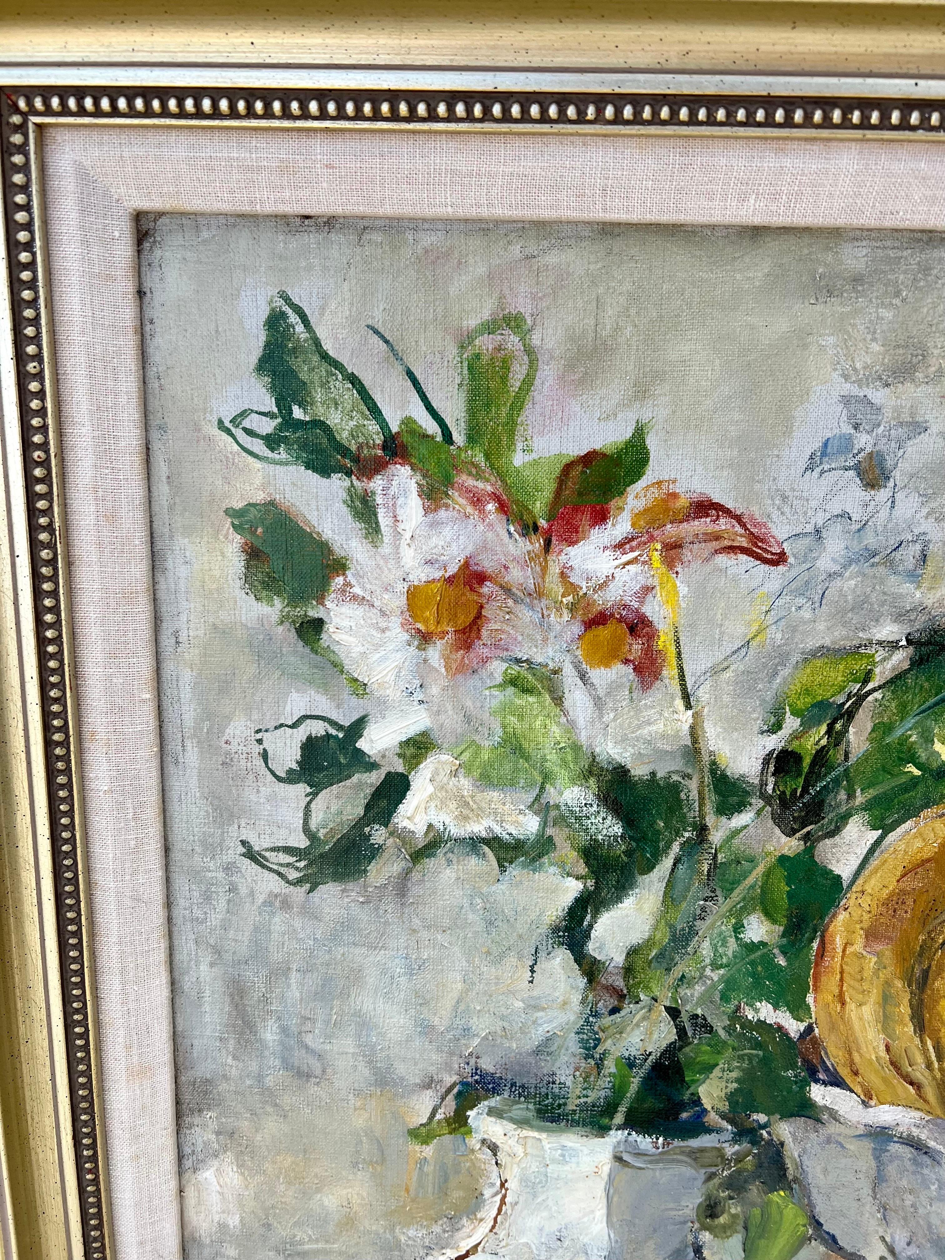 Pintura al óleo postimpresionista Naturaleza muerta con fruta William Meyerowitz WPA Art en venta 2