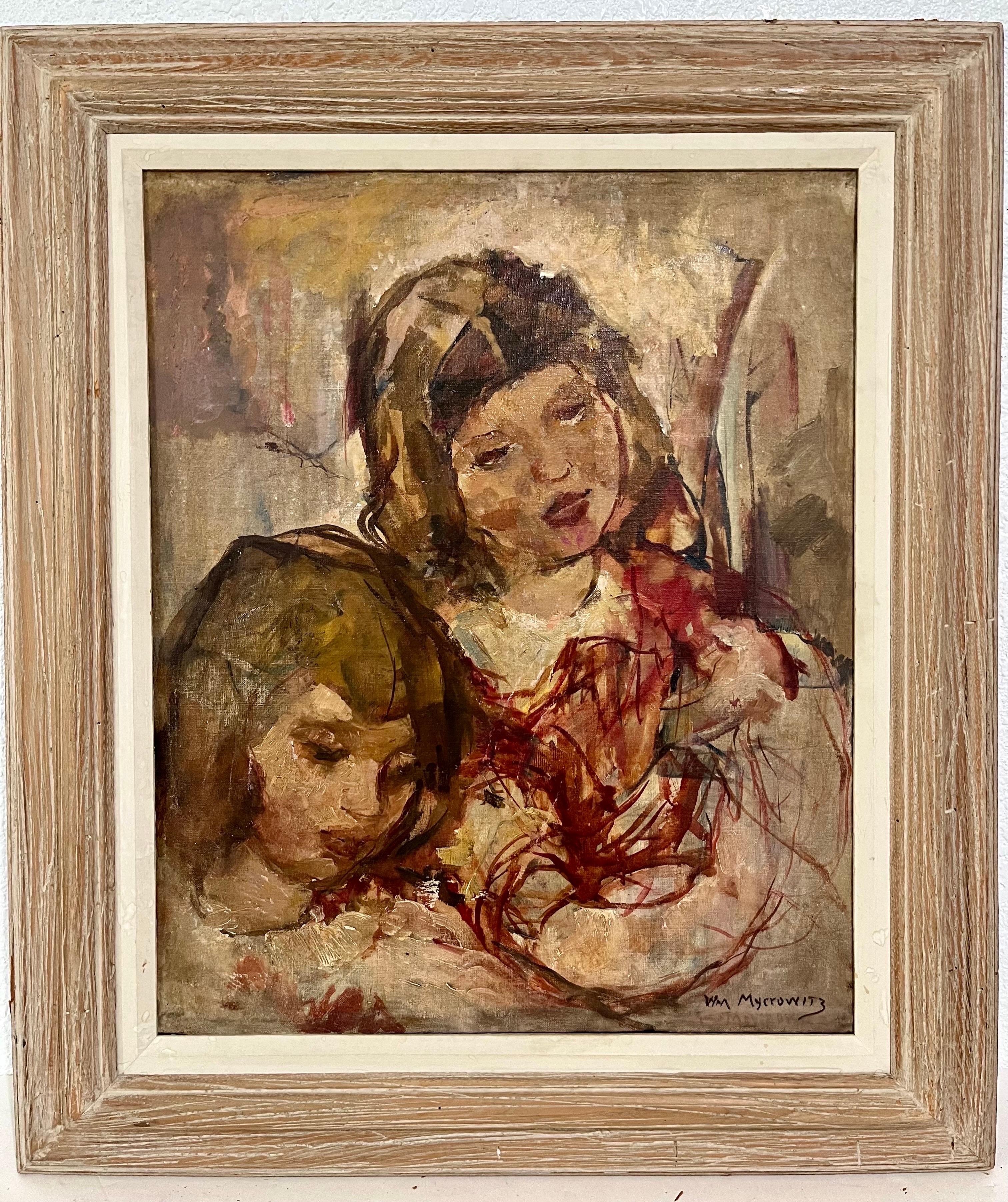 Pittura ad olio post impressionista Due ragazze, sorelle William Meyerowitz Arte WPA 1