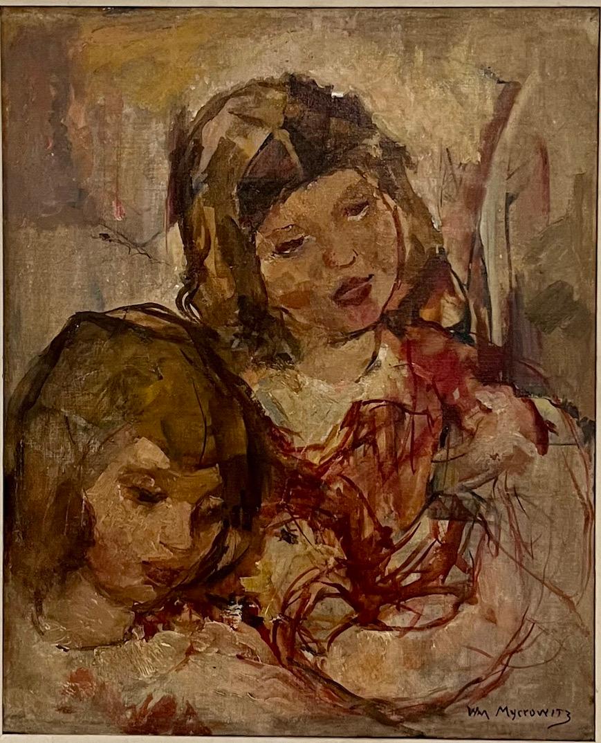 Pittura ad olio post impressionista Due ragazze, sorelle William Meyerowitz Arte WPA 3