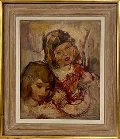 Pittura ad olio post impressionista Due ragazze, sorelle William Meyerowitz Arte WPA