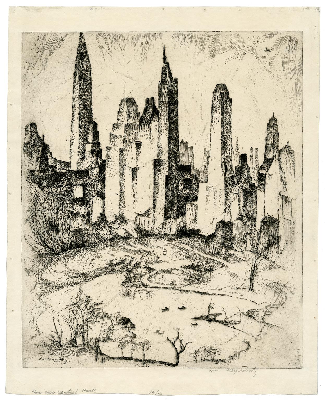 'New York, Central Park' — 1930s American Modernism - Print by William Meyerowitz