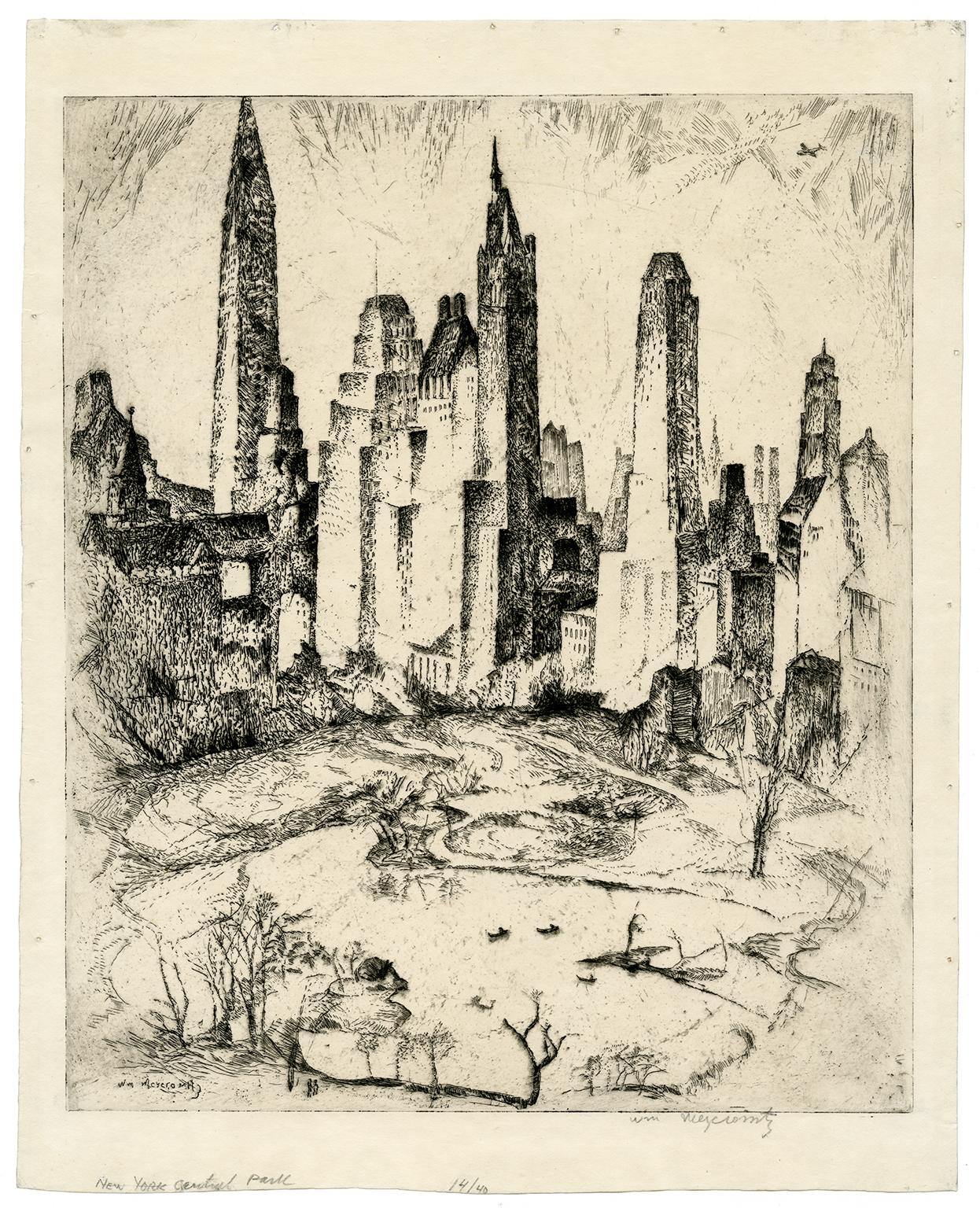 New York, Central Park' - Modernismo americano anni '30 - Print di William Meyerowitz