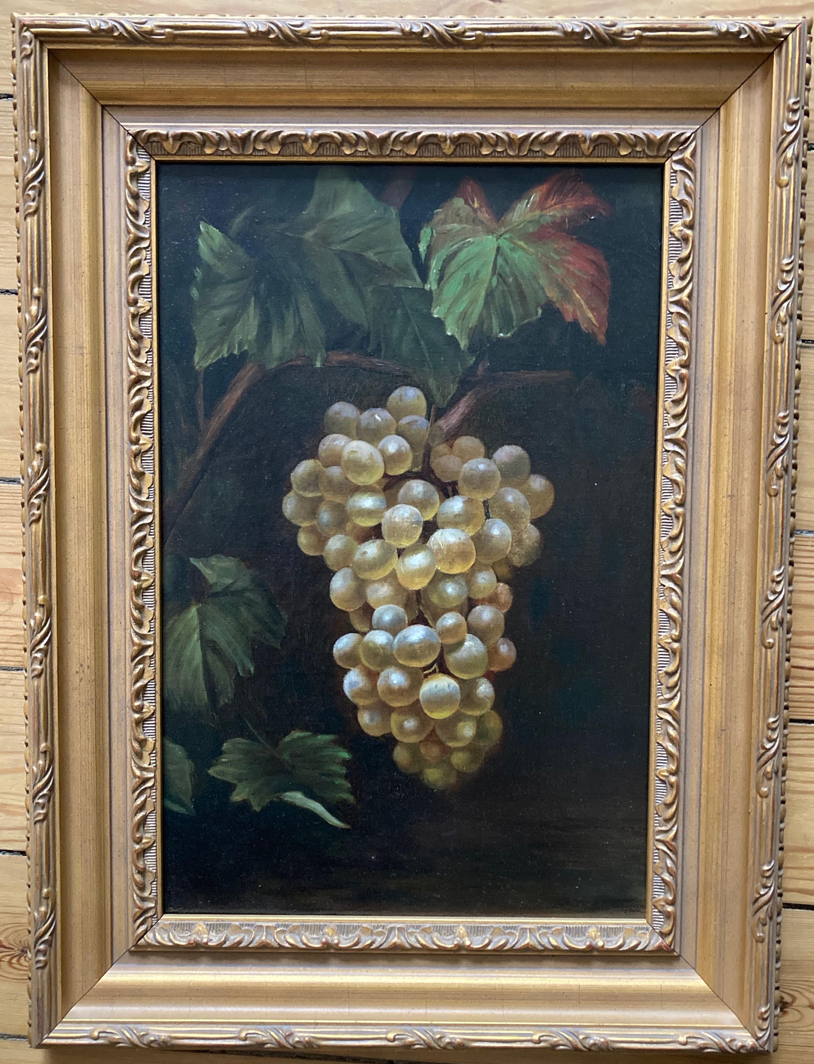 Kreis von William Michael Harnet Stillleben mit Weintrauben, Wein weckt Interesse (Grau), Still-Life Painting, von William Michael Harnett