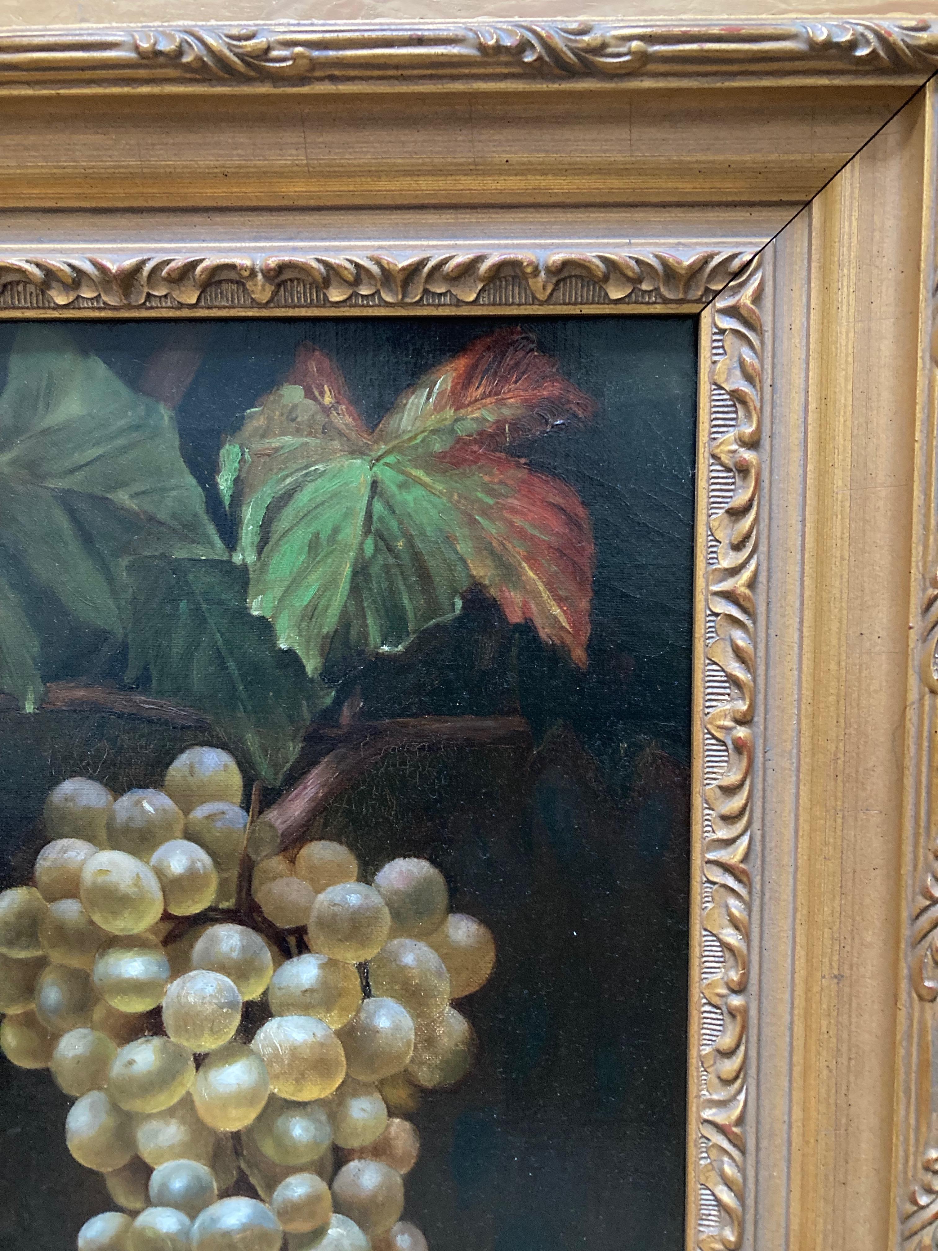 A beautifully painted study of grapes by a very competent hand; superb detailing of the light captured on the succulent fruit. This would look very at home in a dining room or study setting.

Circle of William Michael Harnet (1848-1892)
A study of
