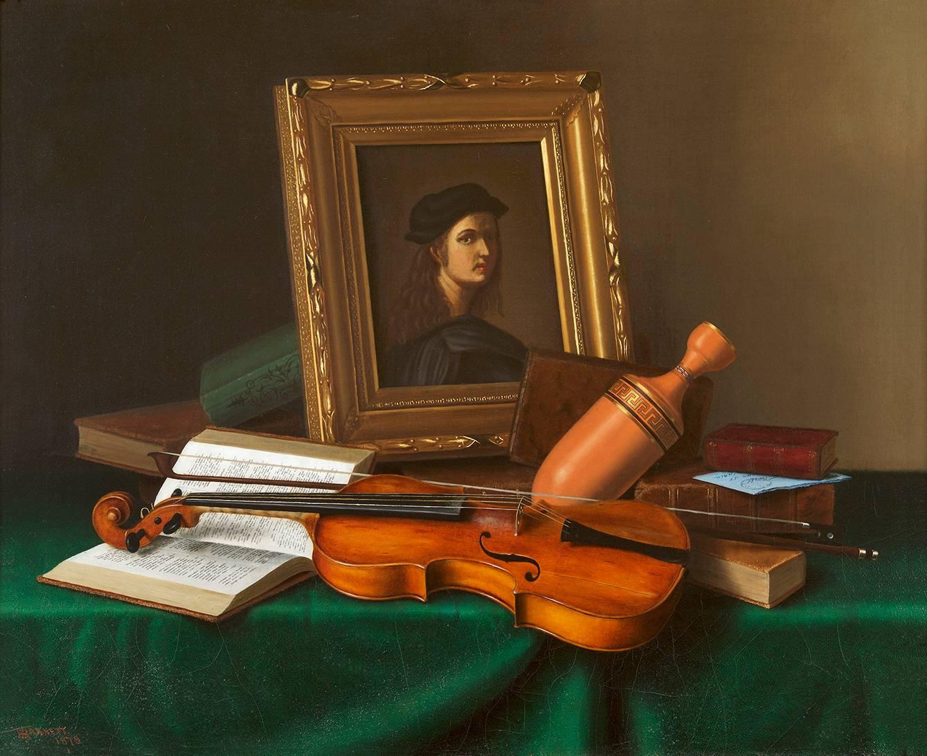 William Michael Harnett Still-Life Painting - Still Life with Portrait by Raphael