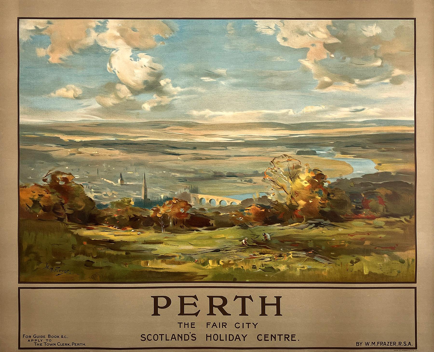 Original Vintage Perth Poster to Scotland C1930 by Frazer - Print by William Miller Frazer