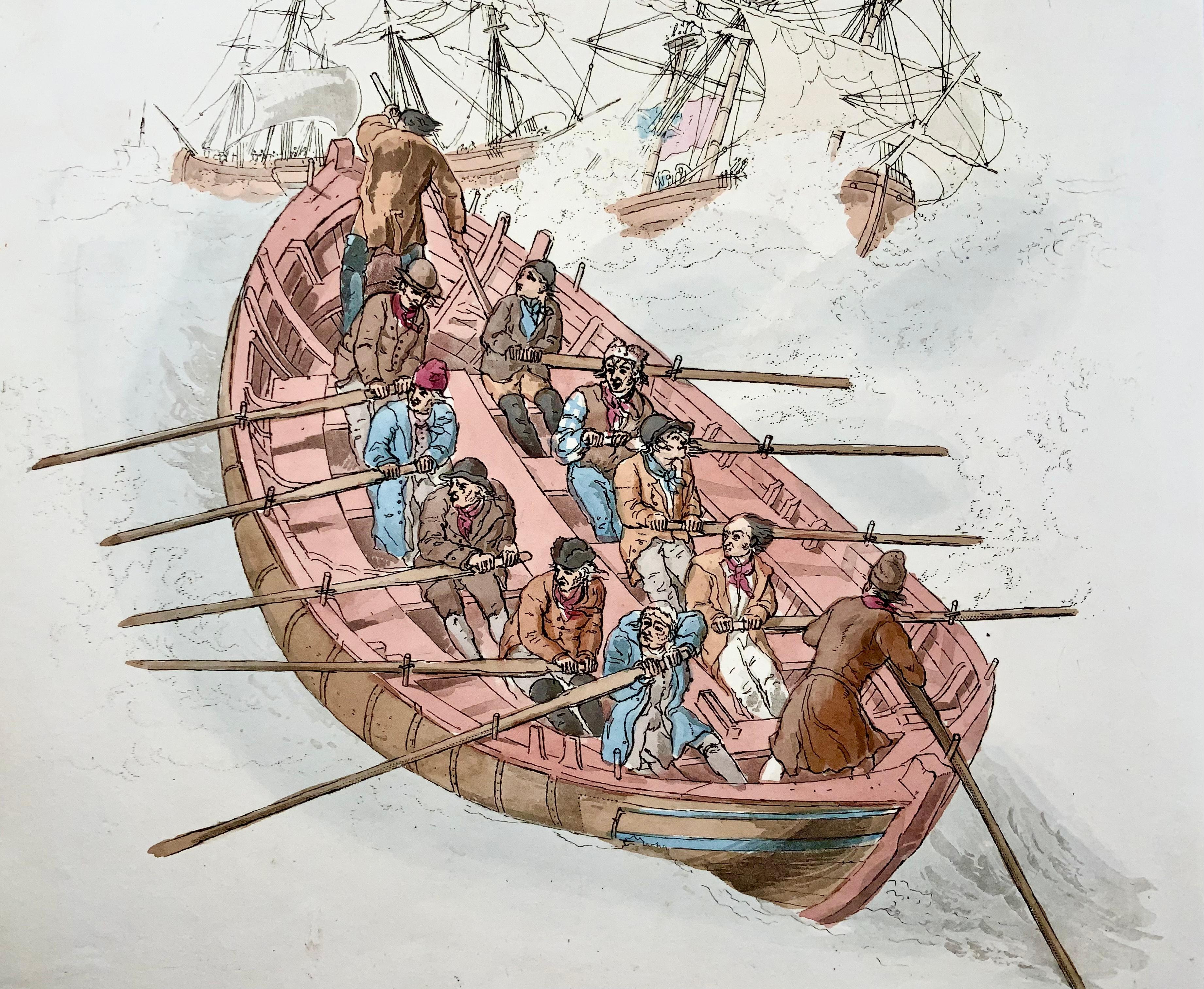 Georgian William Miller, the Life Boat, Shipwreck, Folio Aquatint with Hand Colour For Sale