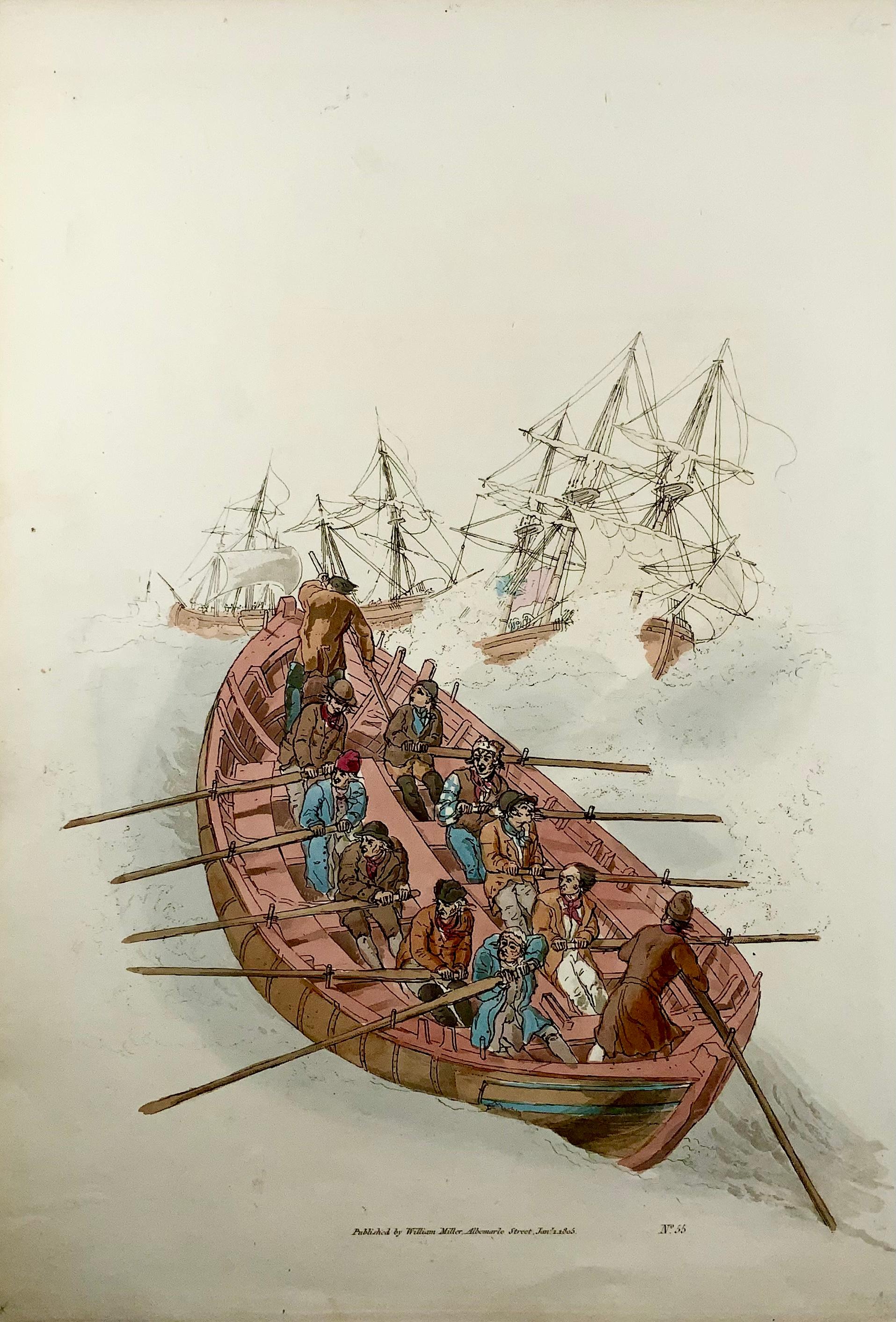 Anglais William Miller, « The Life Boat, Shipwreck » (Le bateau de vie), aquatinte Folio avec coloration à la main en vente