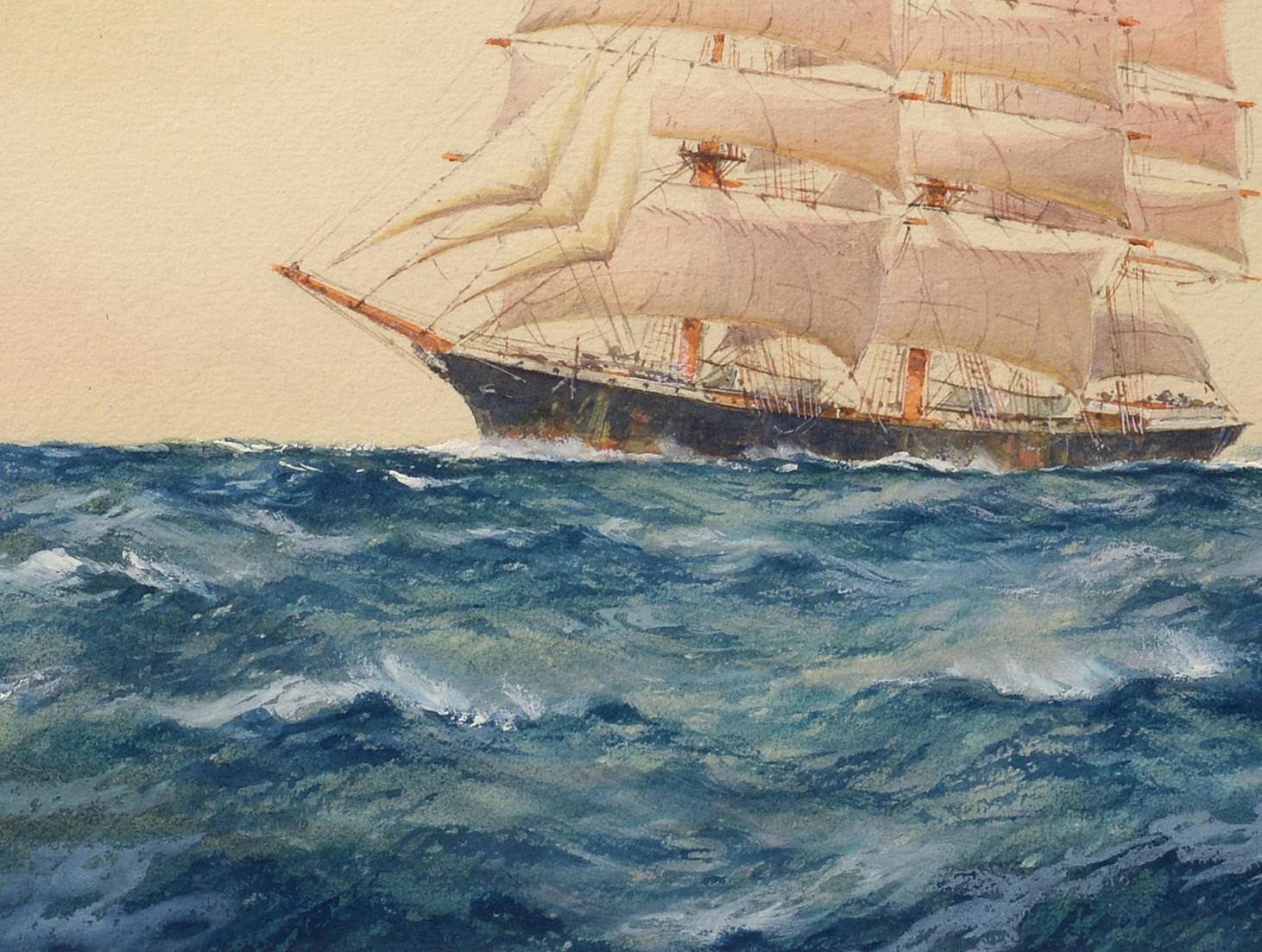 En route vers la maison, paysage marin, navire, océan, nautique, marine, aquarelle - Beige Landscape Painting par William Minshall Birchall