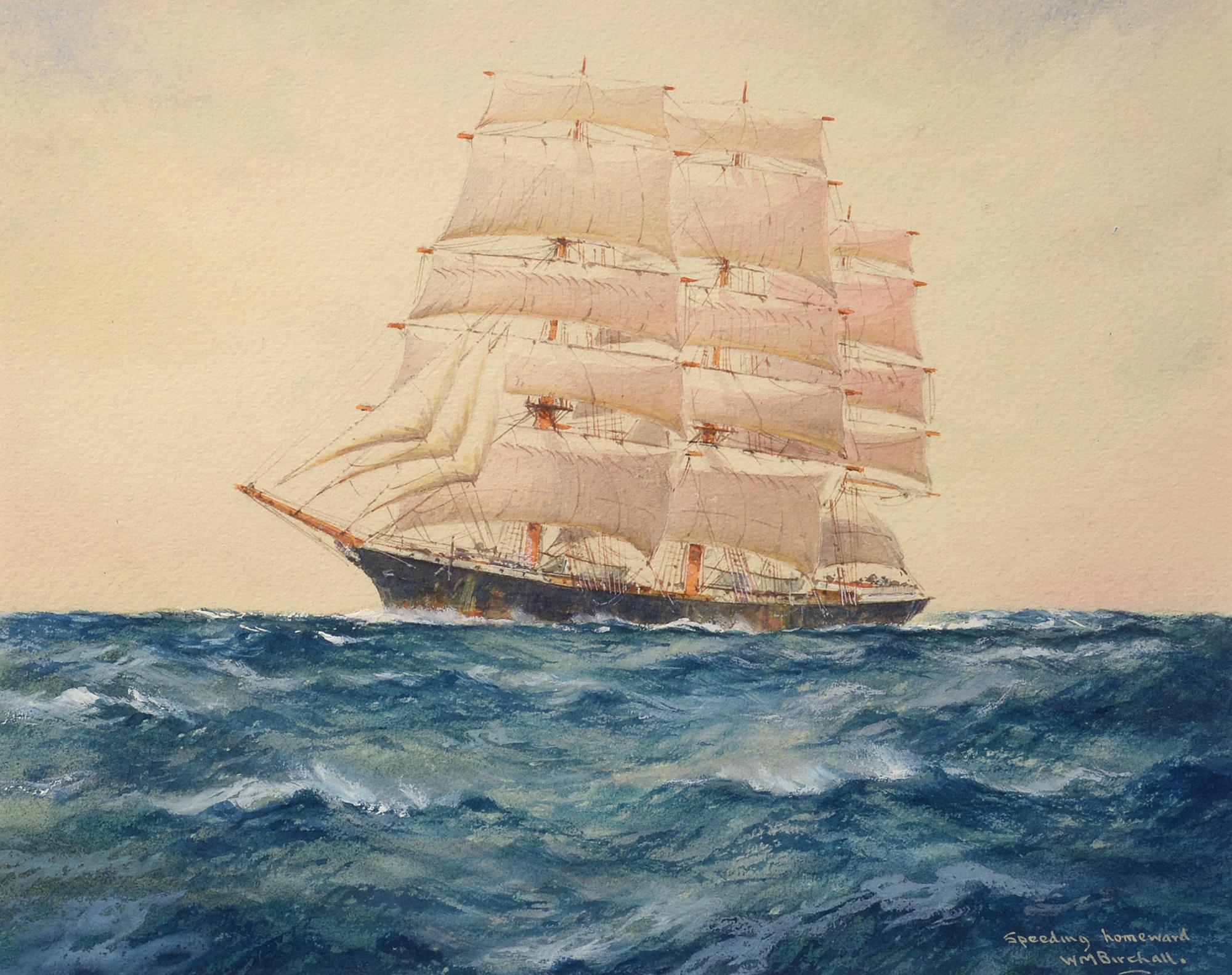 Speeding Homeward, Seascape, Ship, Ocean, Nautical, Marine, Watercolor