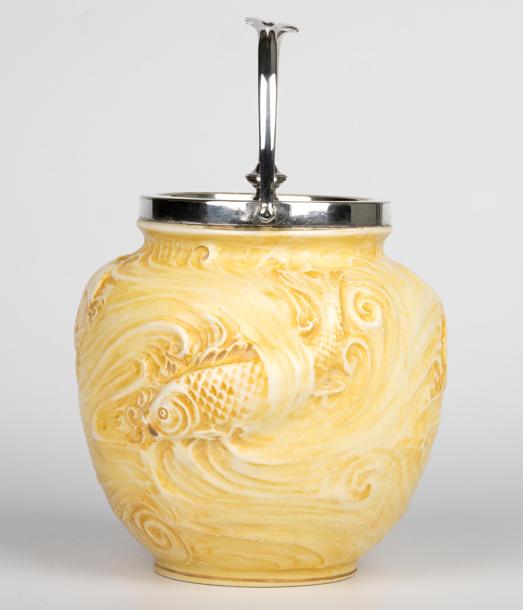 William Moorcoft for James MacIntyre Fish Pattern Silver Mounted Biscuit Jar For Sale 2