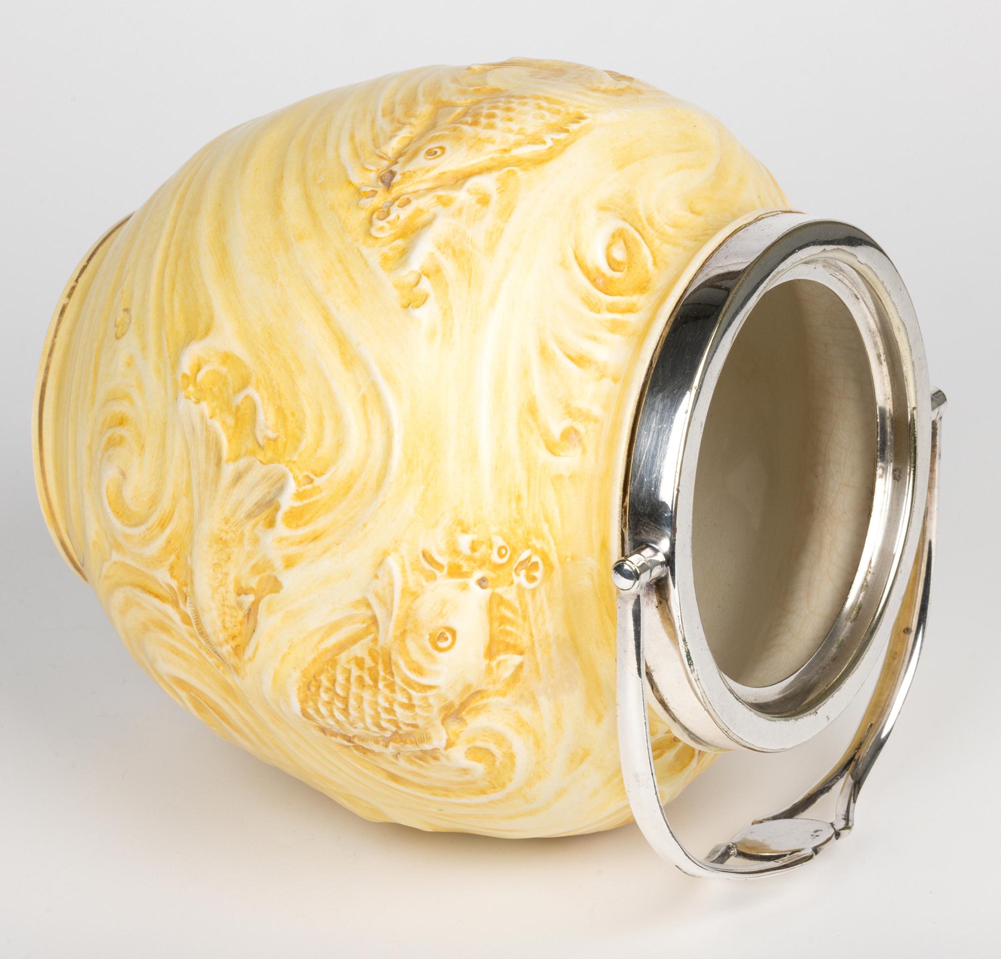 William Moorcoft for James MacIntyre Fish Pattern Silver Mounted Biscuit Jar For Sale 8